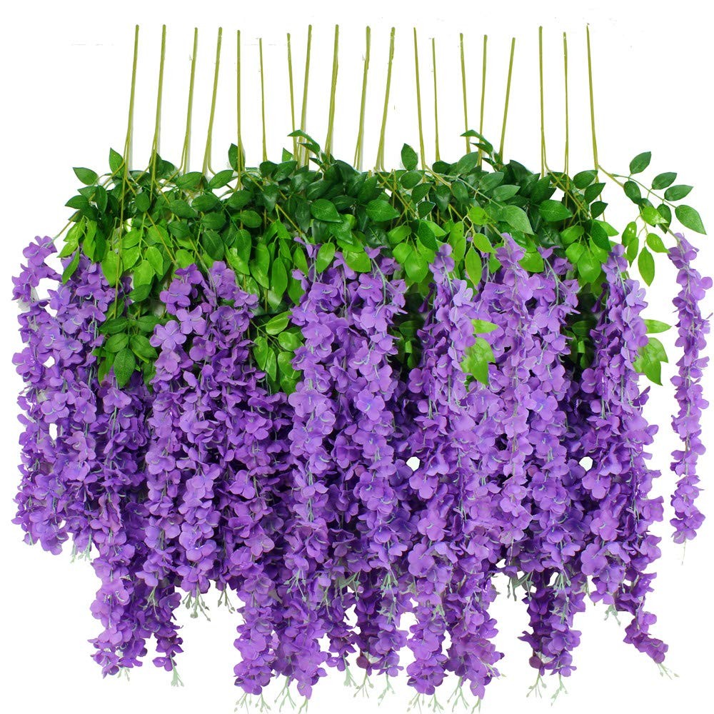 12pcs Artificial Wisteria Flowers 3.6 Feet/Piece Purple Dense Artificial Fake…