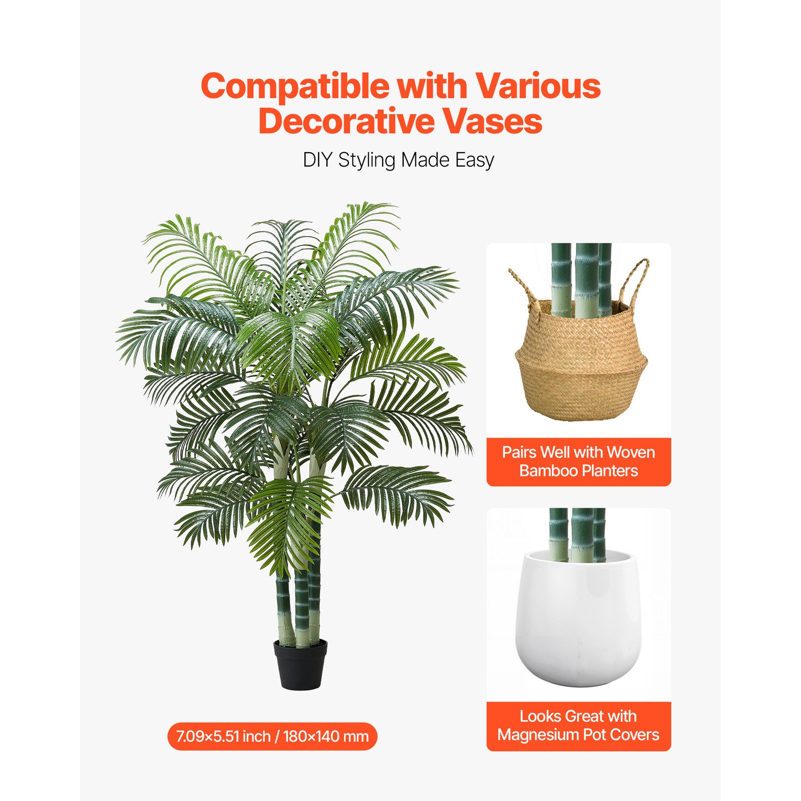 Uimoso 6ft Faux Areca Palm Tree with White Pot for Indoor Spaces