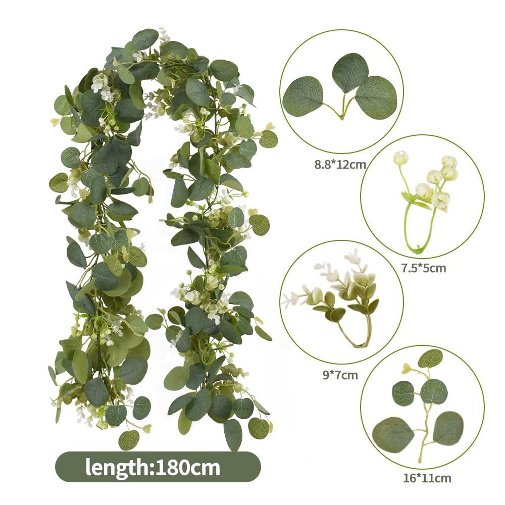 Artificial Eucalyptus Flower Garlands 2pcs 5.91Ft Fake Hanging Eucalyptus Vin…