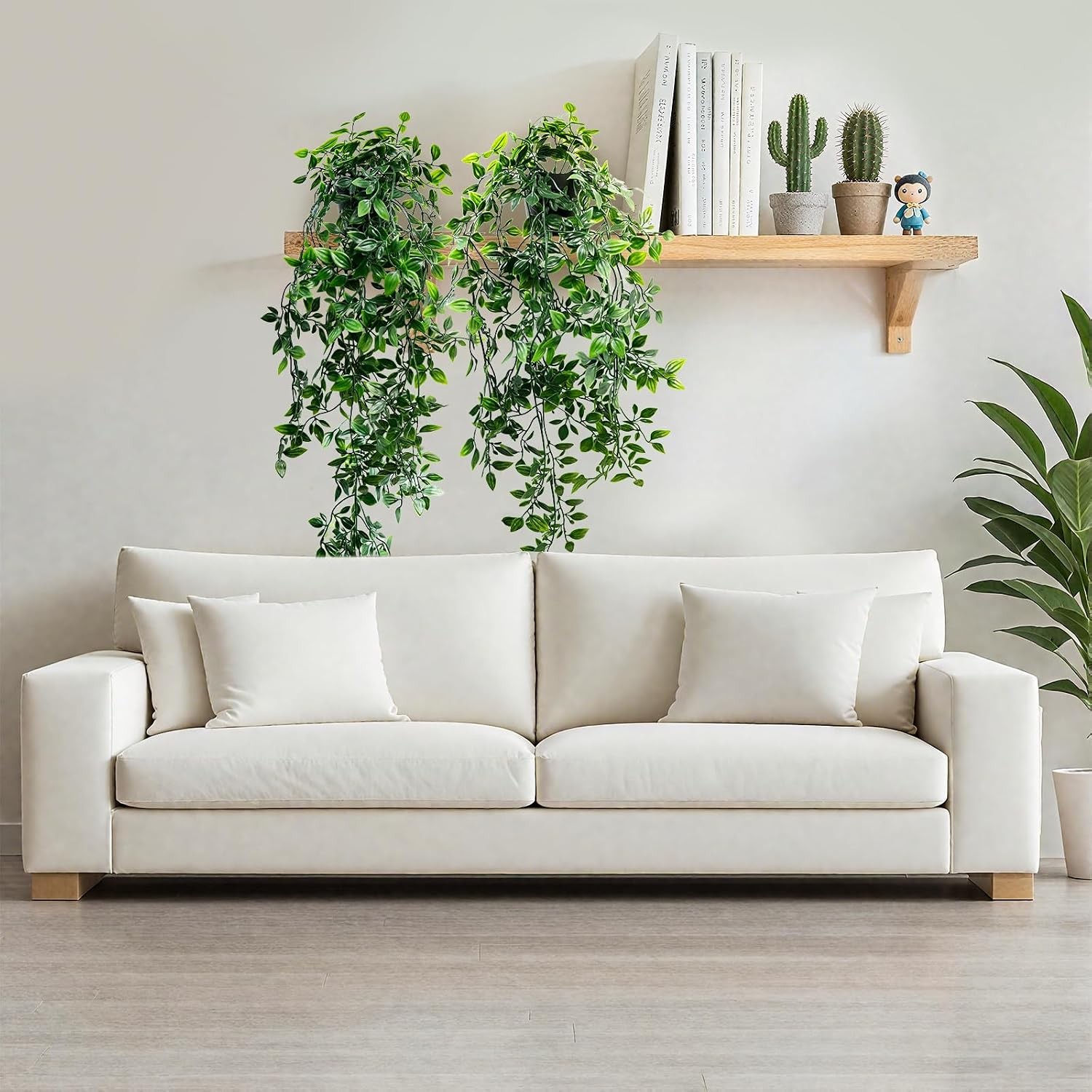 Artificial Hanging Plants for Shelf, Fake Potted Greenery 1-Pack Faux Mandala