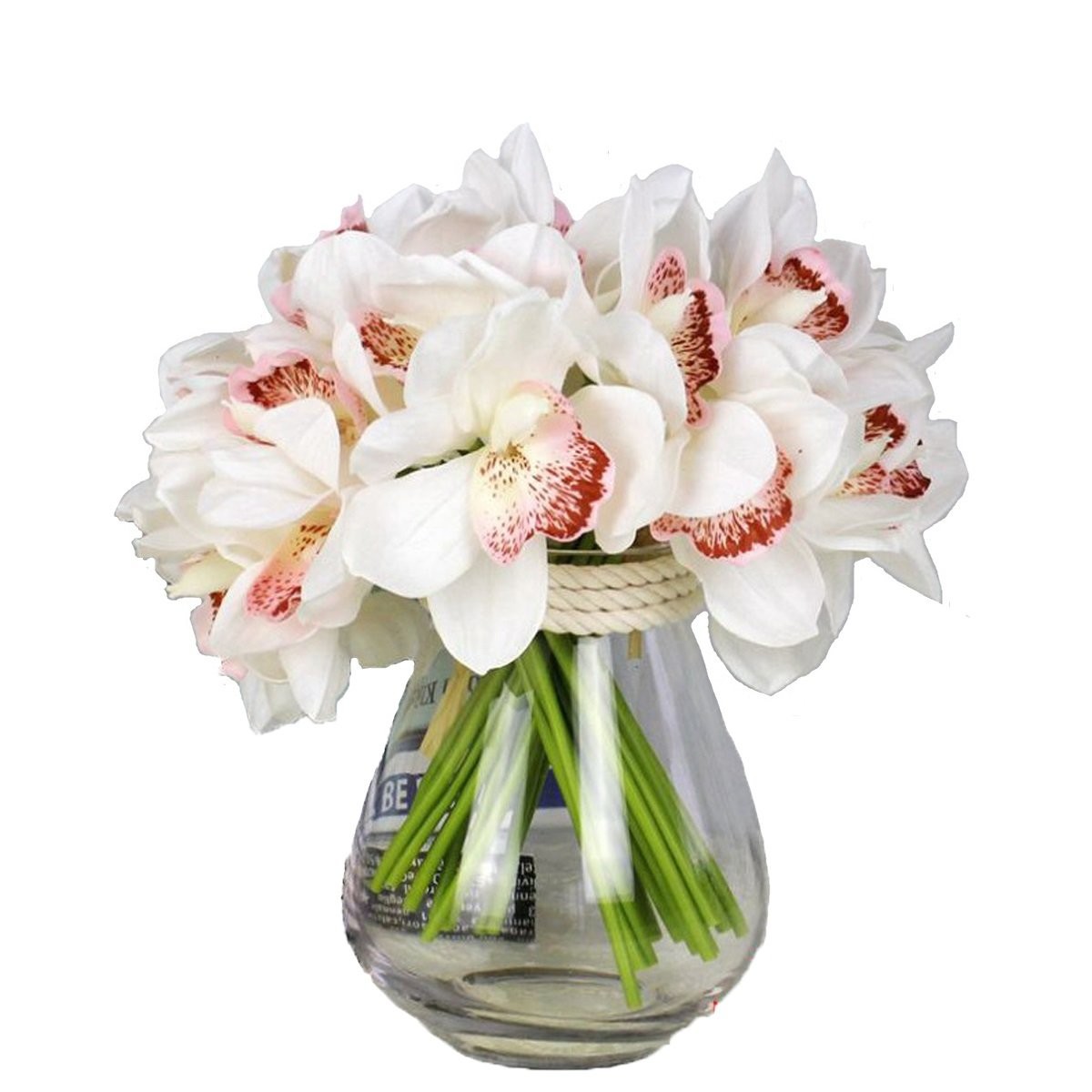 White Latex Real Touch Cymbidium Orchid Artificial Flower Bouquet 12 PCS