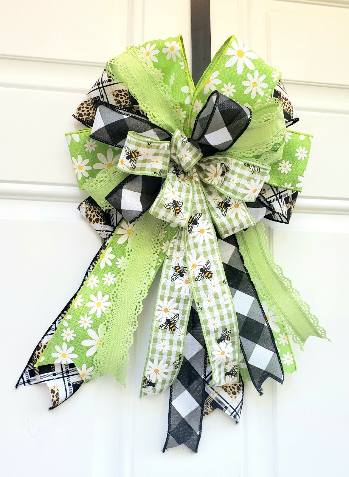 WREATH BOW, BUMBLEBEE & DAISIES BOW, BOW FOR WREATH, BOW FOR CRAFTS, LANTERN BOW