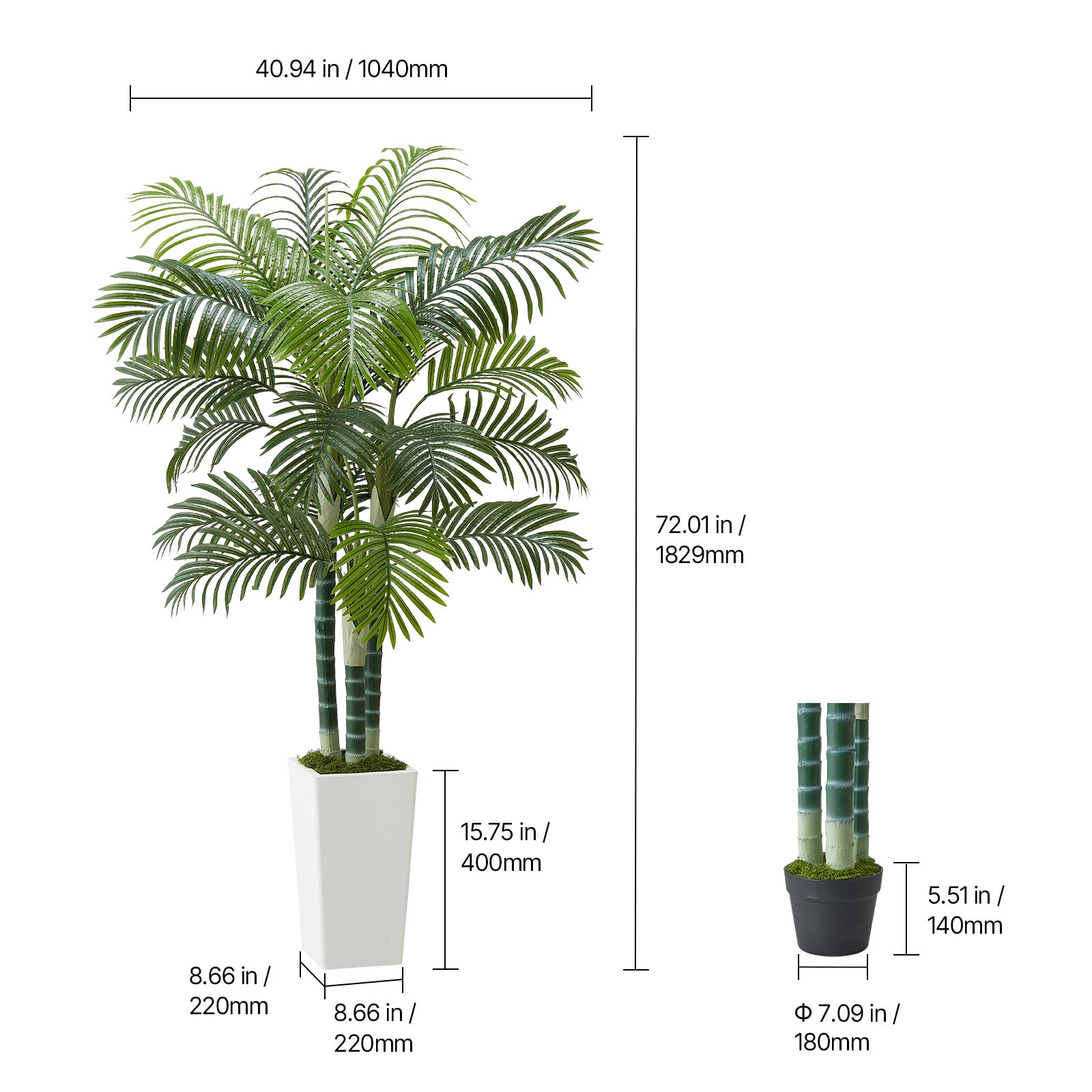 Uimoso 6ft Faux Areca Palm Tree with White Pot for Indoor Spaces