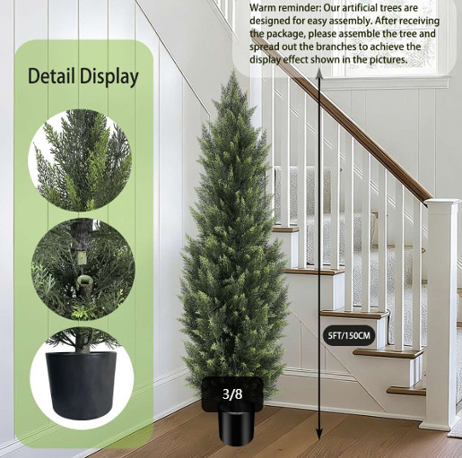 2 Pack 5Ft Faux Cypress Tree Realistic Fake Green Pine Home Garden Decor