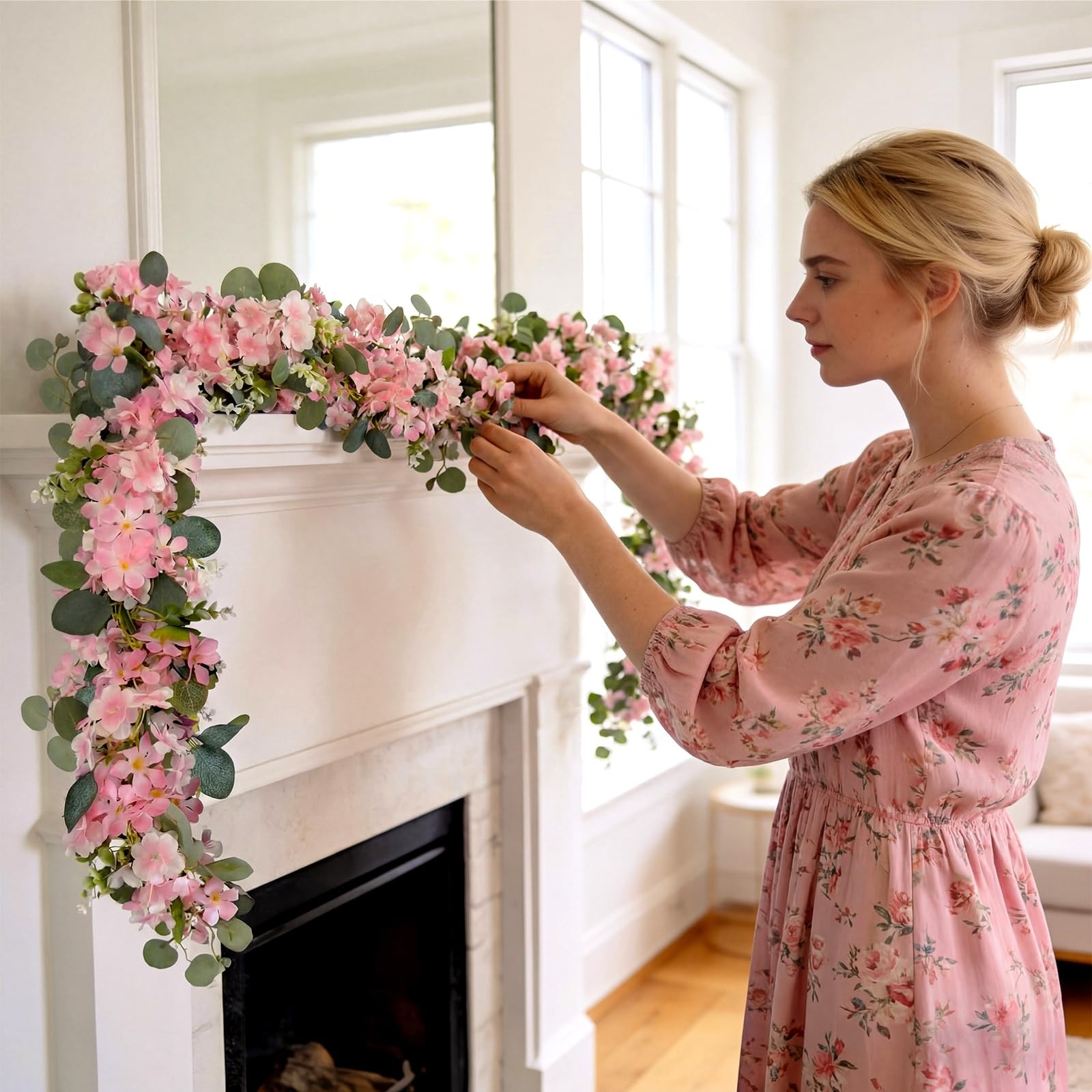 1 Set 3 Pcs Spring Flower Pink Garland 18 Feet Total 6ft Per Piece Spring Flo…