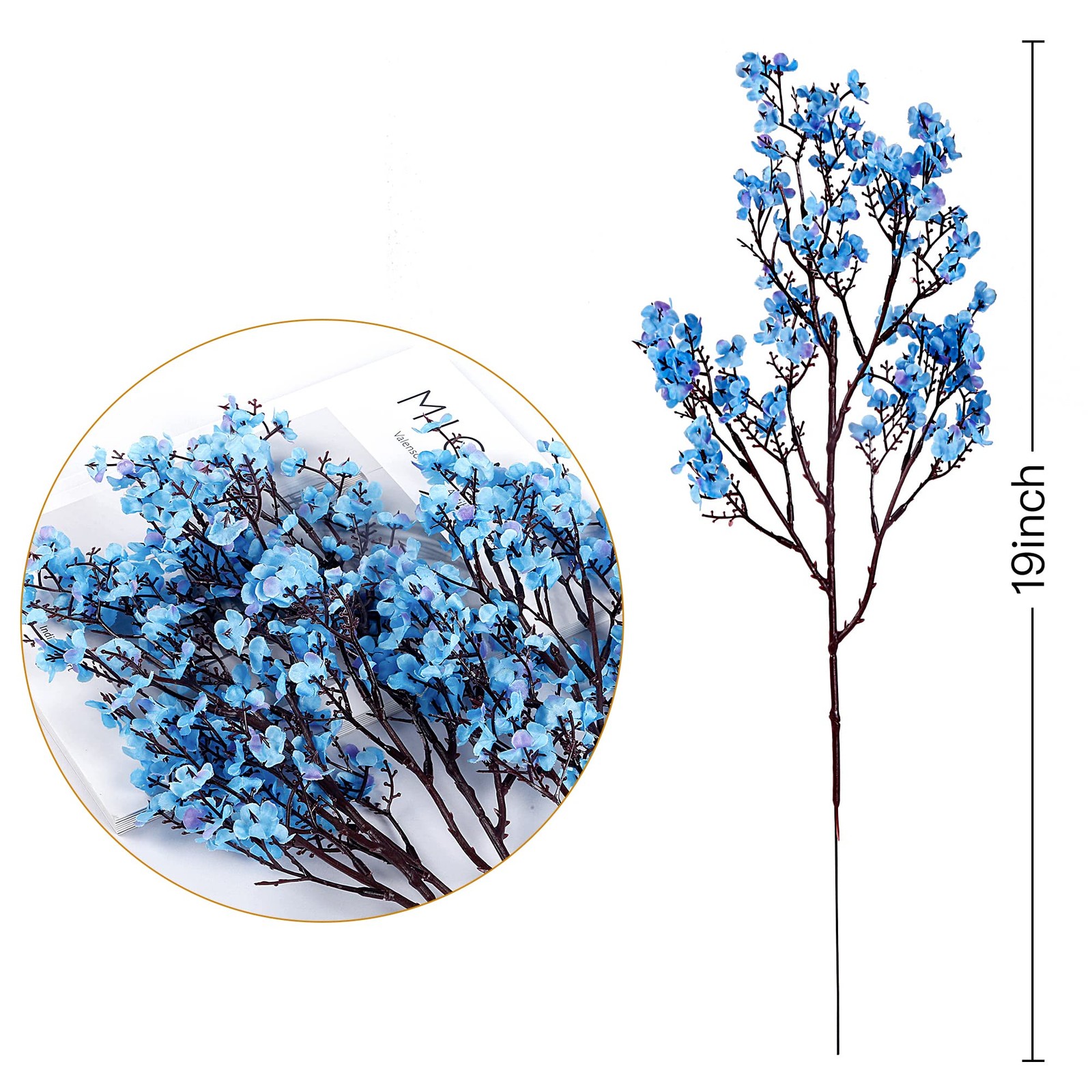 6 PCS Blue Babys Breath Artificial Flowers Gypsophila Bouquet Real Touch Silk