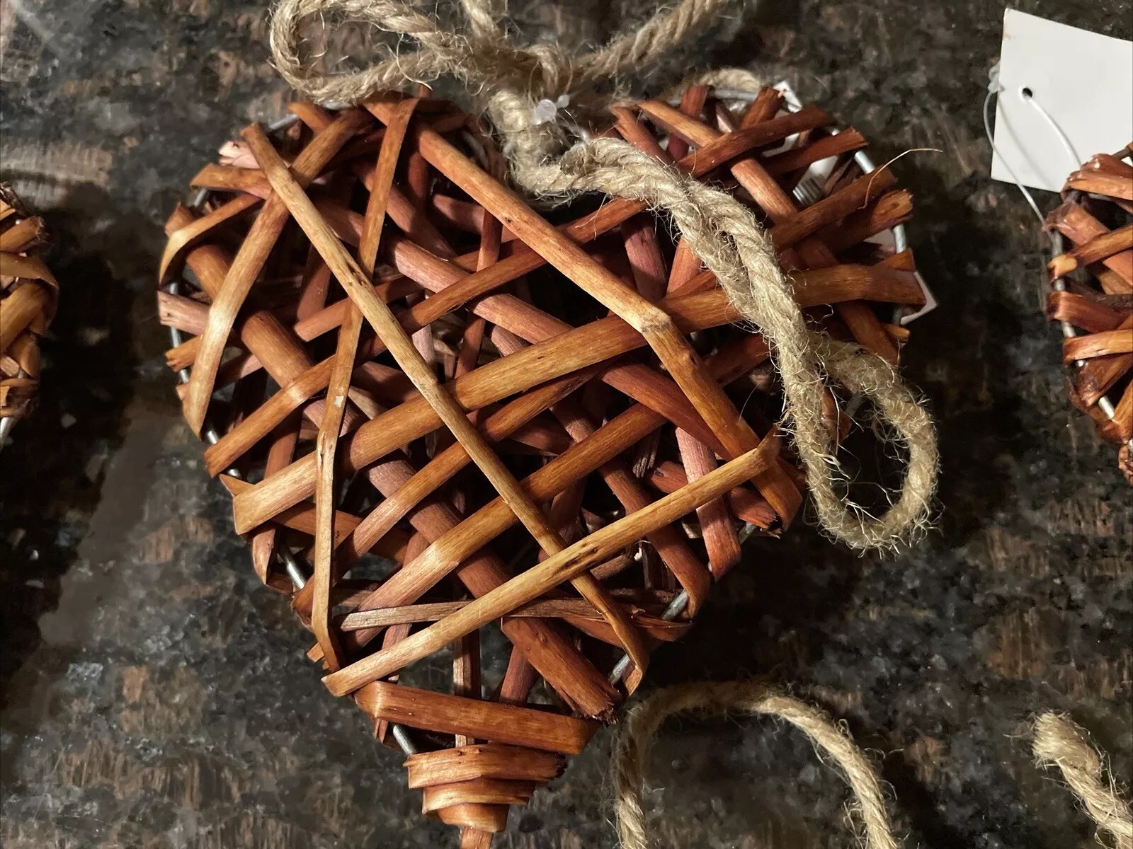 Rattan Wicker Hanging Brown Natural Wooden Hearts Valentine’s Day Set Of 5 New