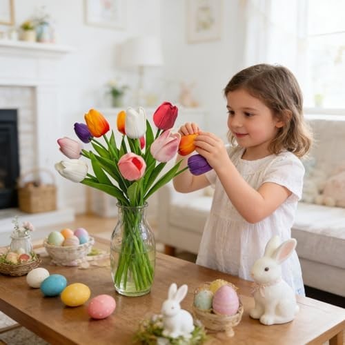 30 Pcs Multicolor Artificial Tulip Flowers Fake Tulips PU Real Multi Color
