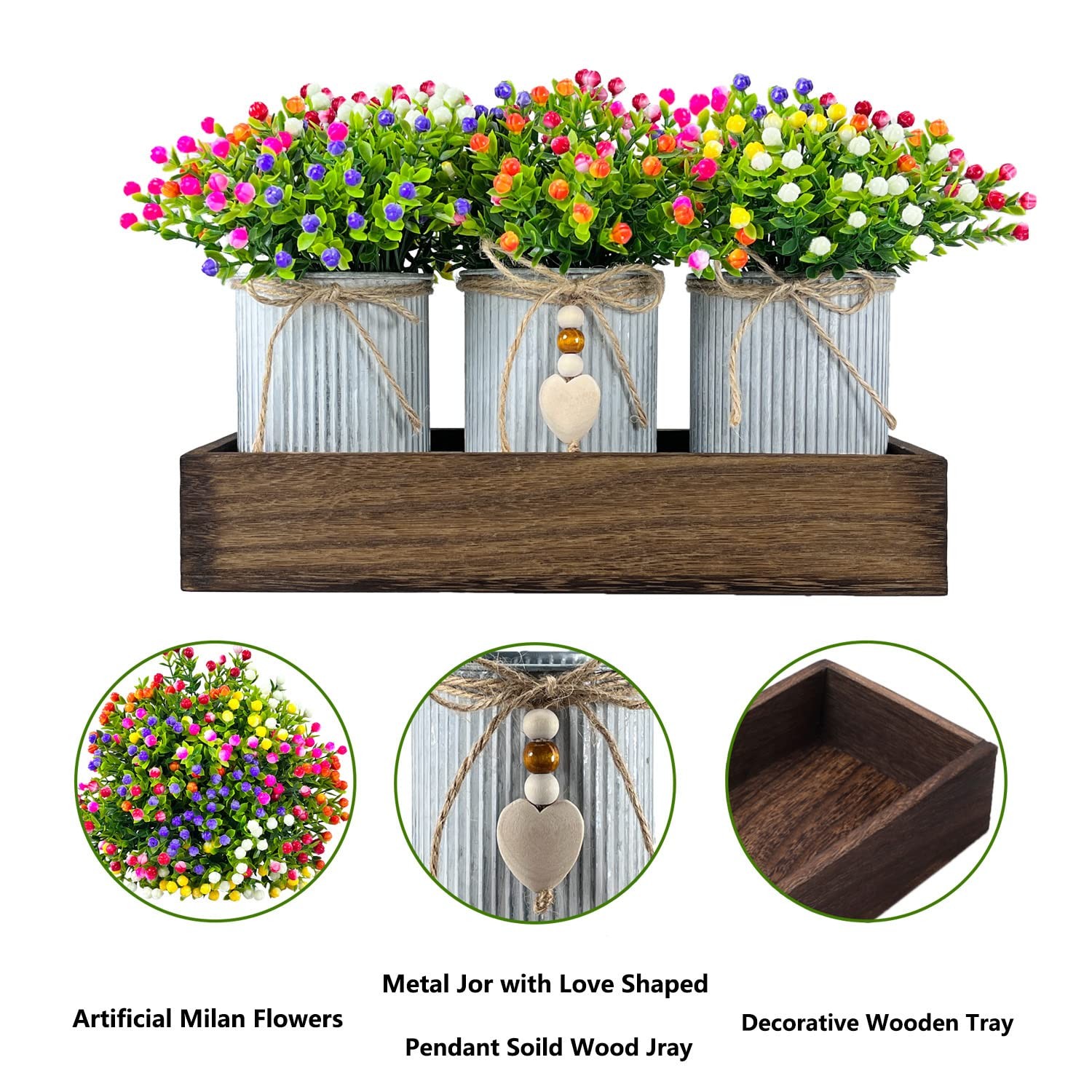HEMYLU Table Centerpiece Decoration Artificial Flower Set with 3 Fake Milan B…