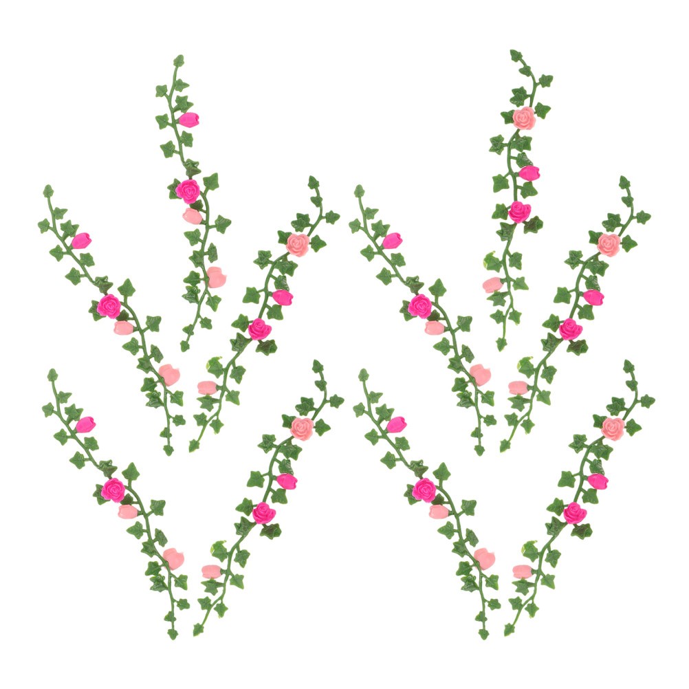 10Pcs Reusable Dollhouse Green Rose Vines with Realistic Mini Climbing Flowers