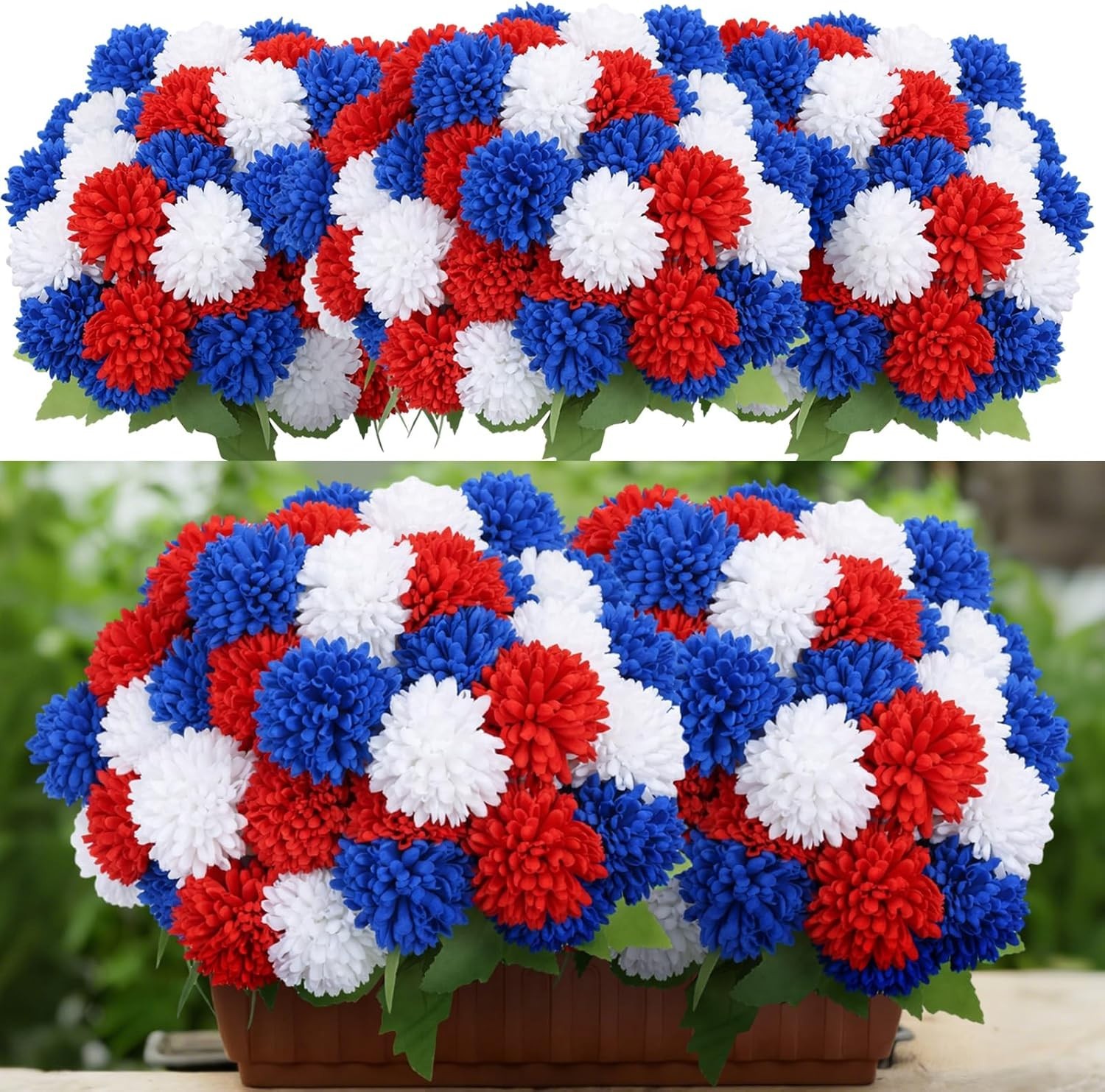 Vibrant 12-Piece Patriotic Chrysanthemum Flower Set for 4th of July Celebrations