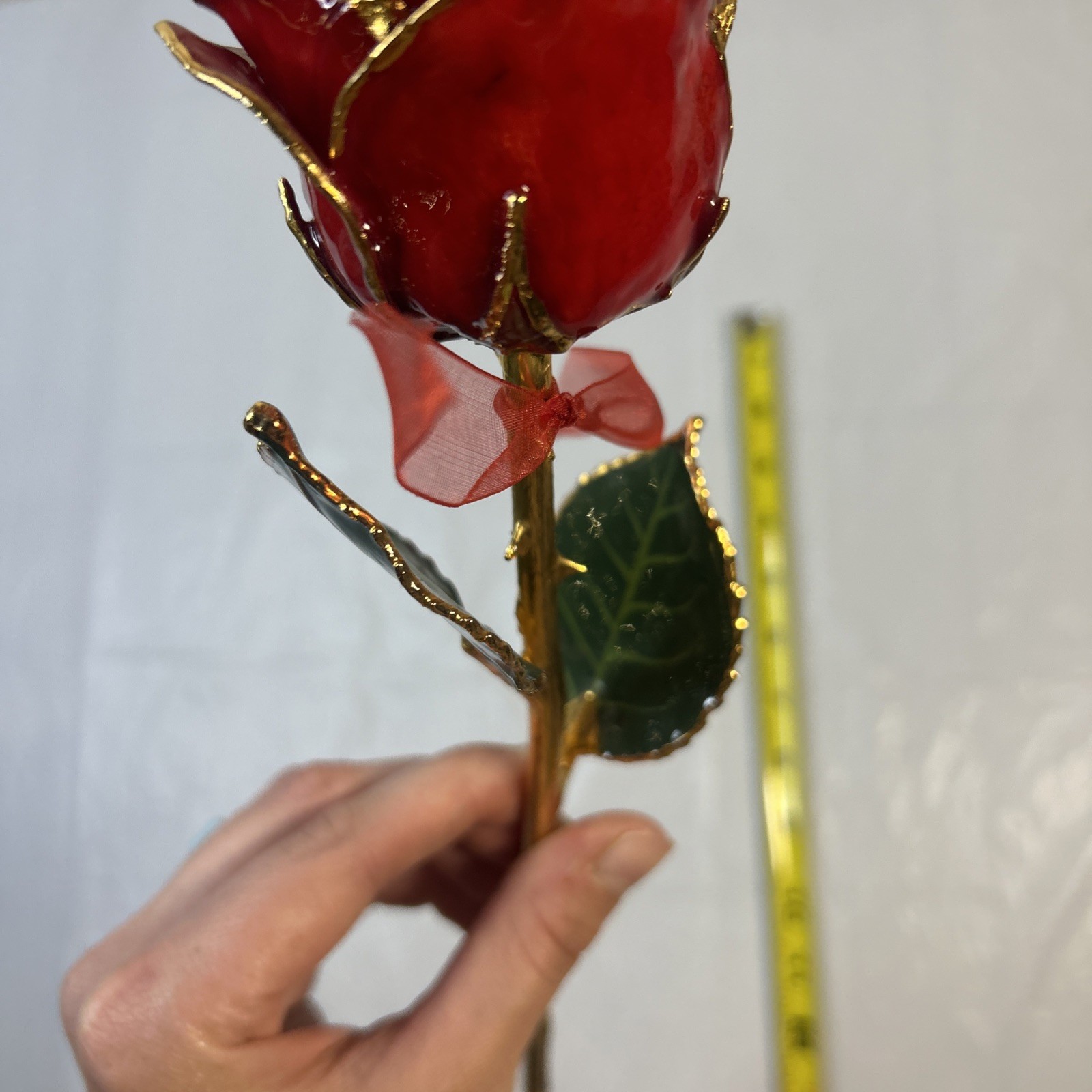 24K Gold Forever Rose Pink Long Stem Dipped Lacquer & Trimmed in 24K Gold 11”