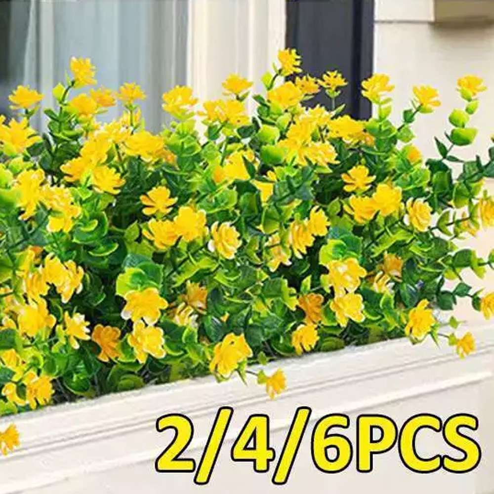 Yellow Artificial Flowers Fake Outdoor UV Resistant Shrubs Plants Spring Decor