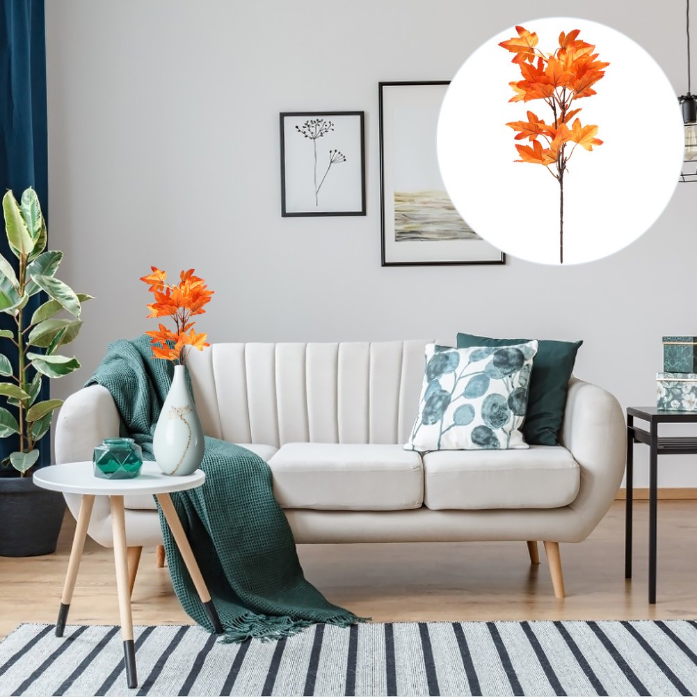 4Pcs Decorative Maple Leaves Orange Faux Branches for Office and Home Display