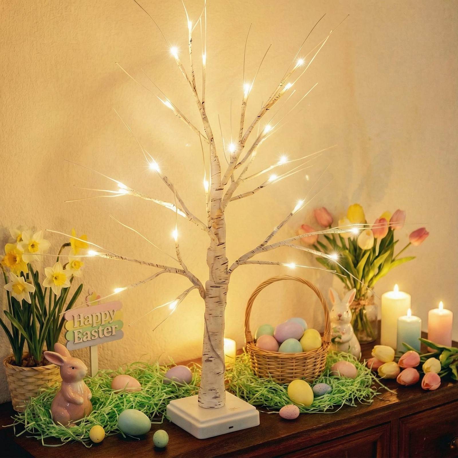 Woohaha Birch Tree Easter Decorations Indoor for Home,2ft 1ft 8in, Warm White