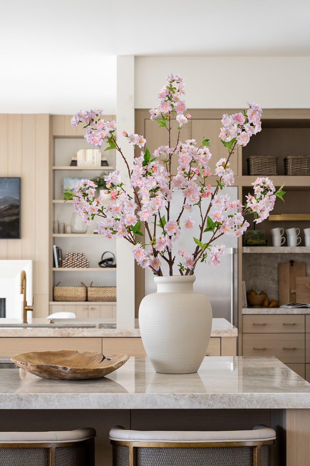 39″ Tall Cherry Blossom Branches for Vase Faux Cherry Flowers Light Pink Peac…