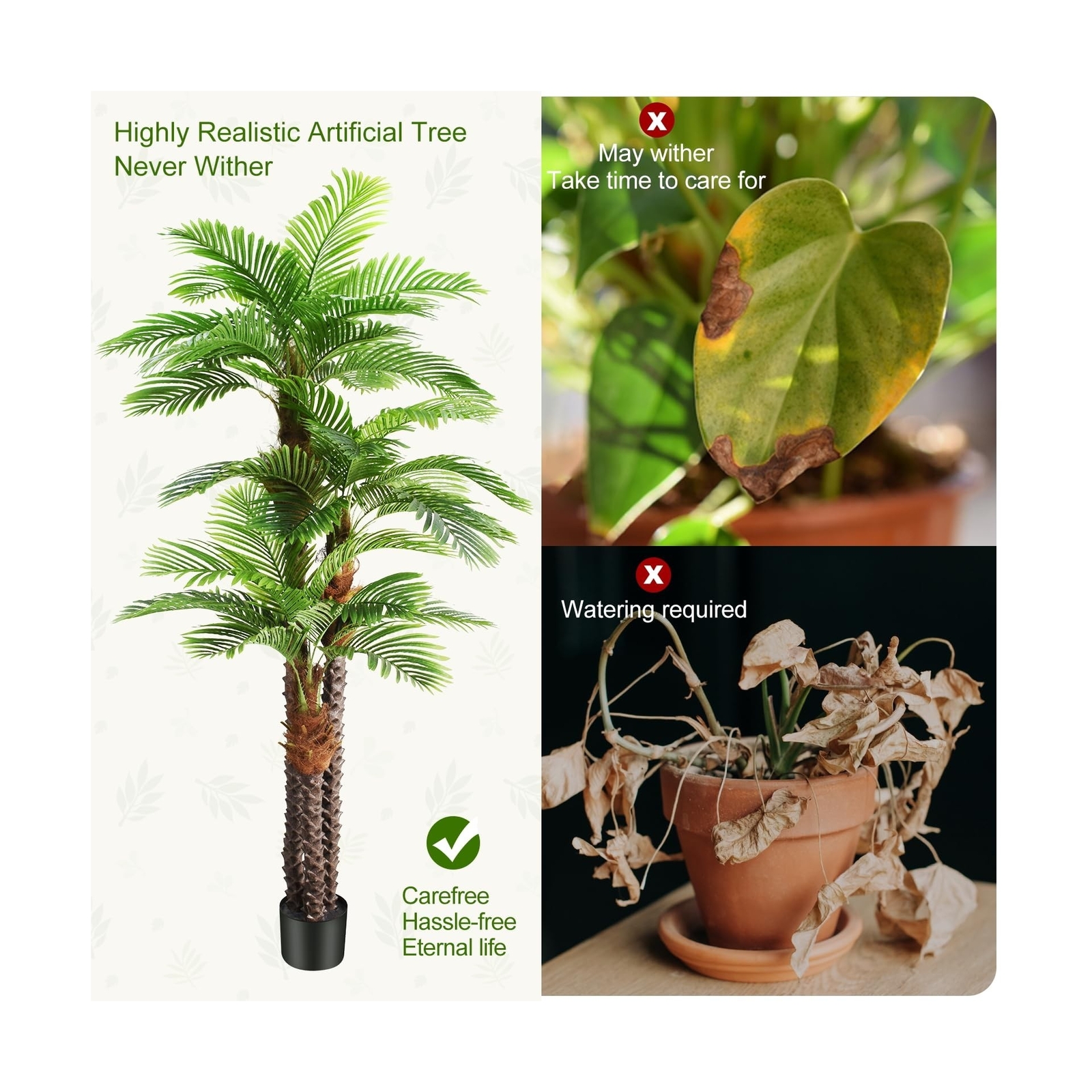 8.5ft Tall Artificial Palm Tree for Outdoors – Triple Phoenix Palm, UV Resist…