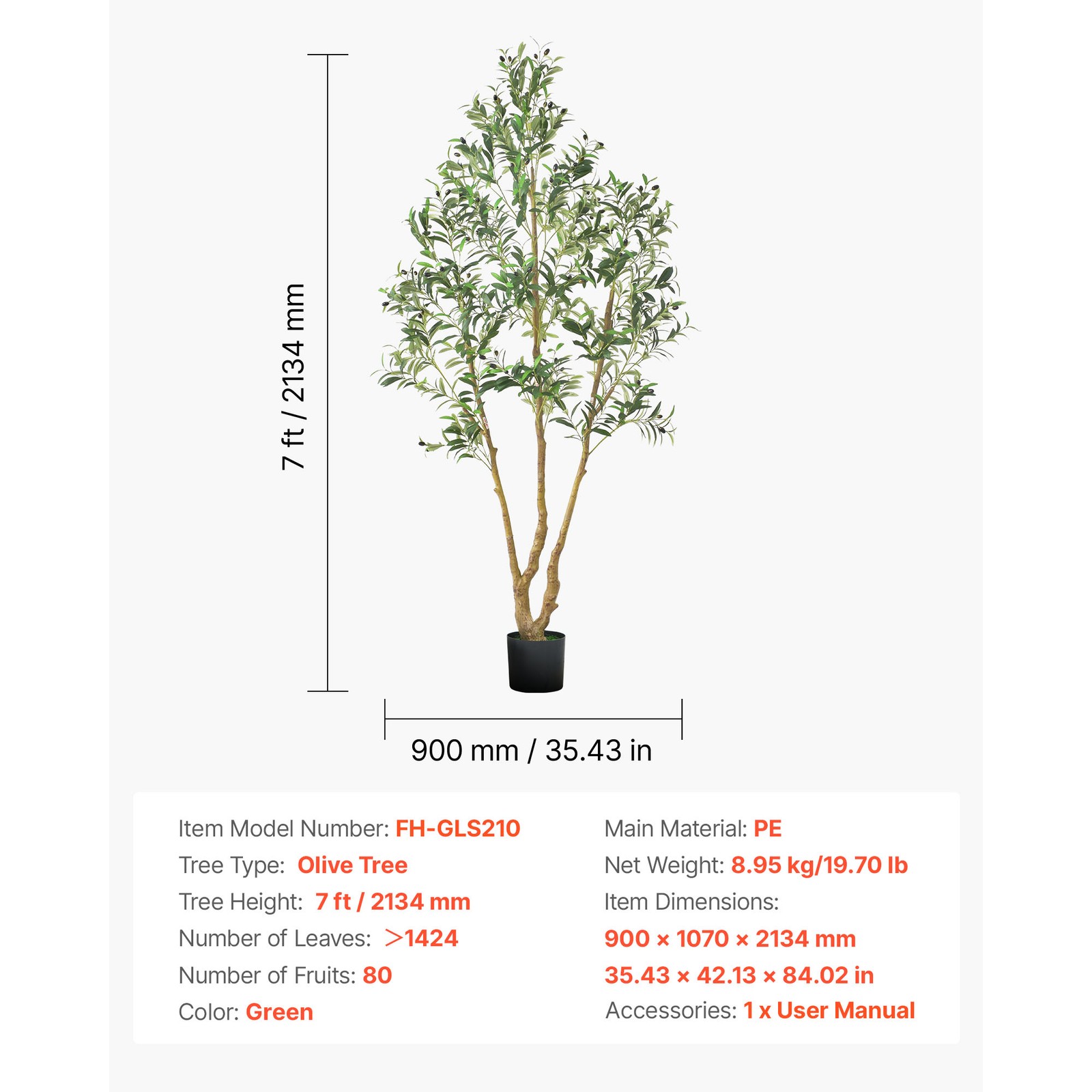 Uimoso 7FT Artificial Olive Tree Tall Fake Plant with Black Pot Home Office Use