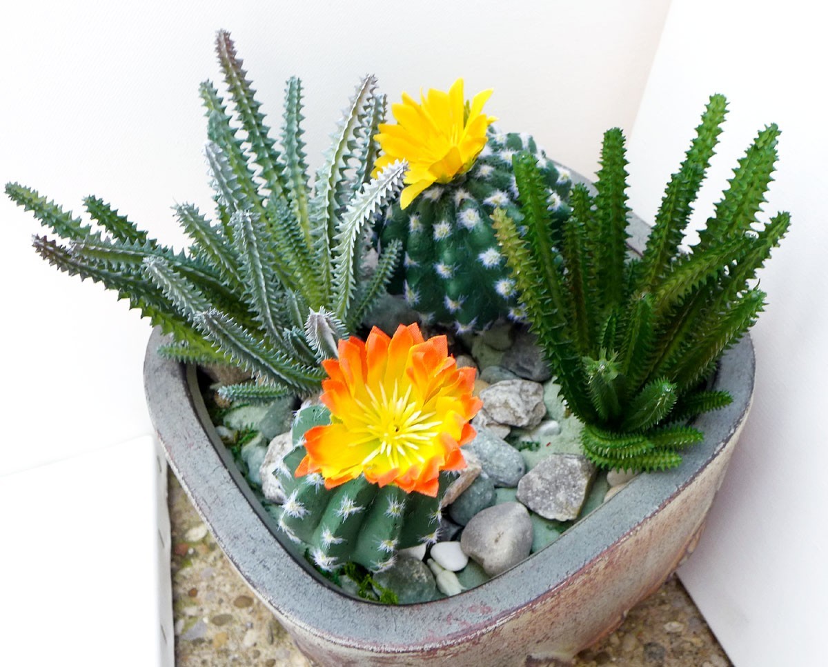 4 Pcs Artificial Plants Flocking Succulents Flower Fake Cactus Column (#161)