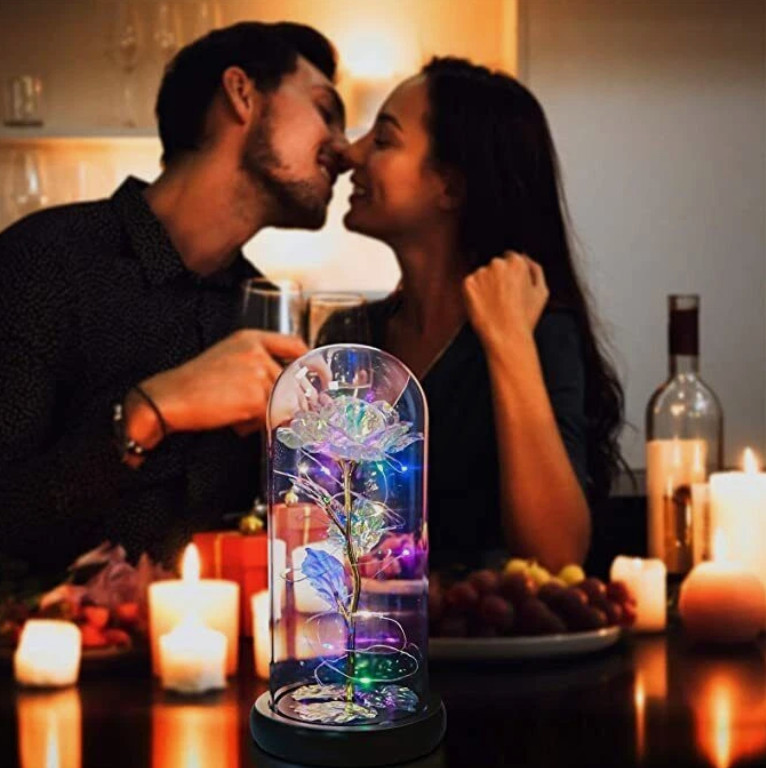 Forever Galaxy Rose In Glass Dome Eternal LED Light Flower Valentine’s Day Gift.