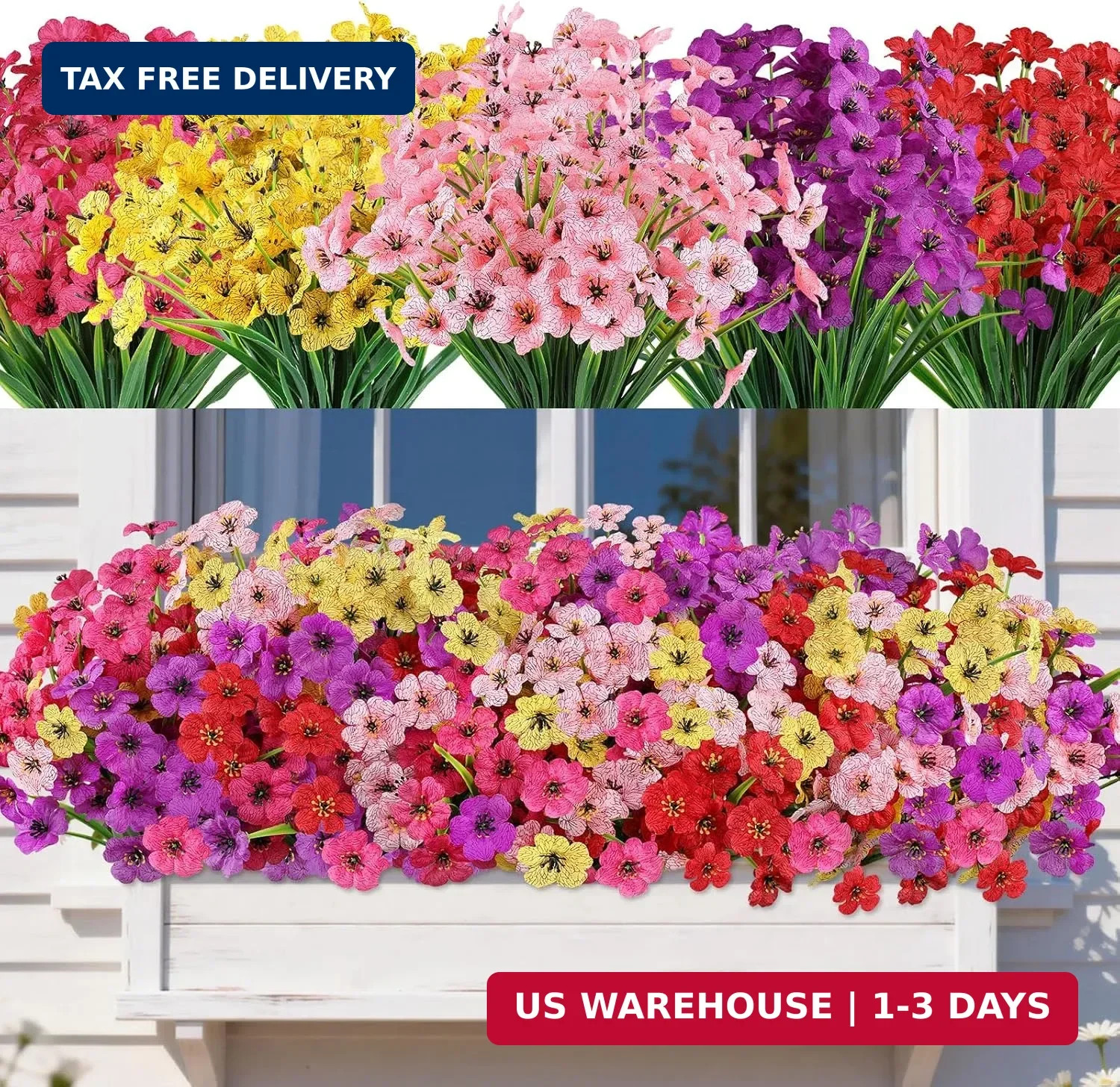 AmyHomie 20 Bundles Artificial Flowers for Outdoors, UV Resistant Fake Flowers N