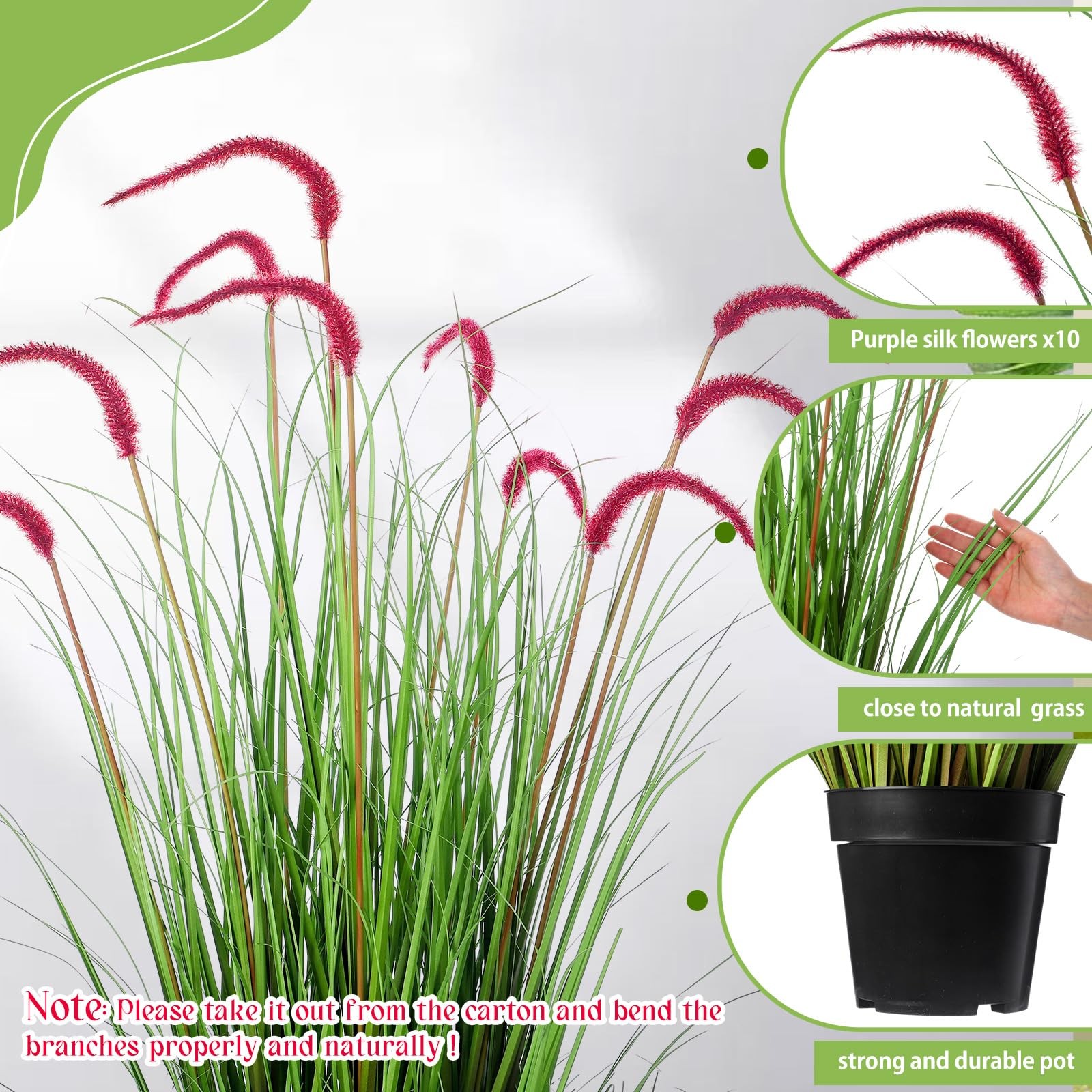 2 Pieces Faux Plants Outdoor 4 ft Tall Artificial Grass Plant Potted Artifici…