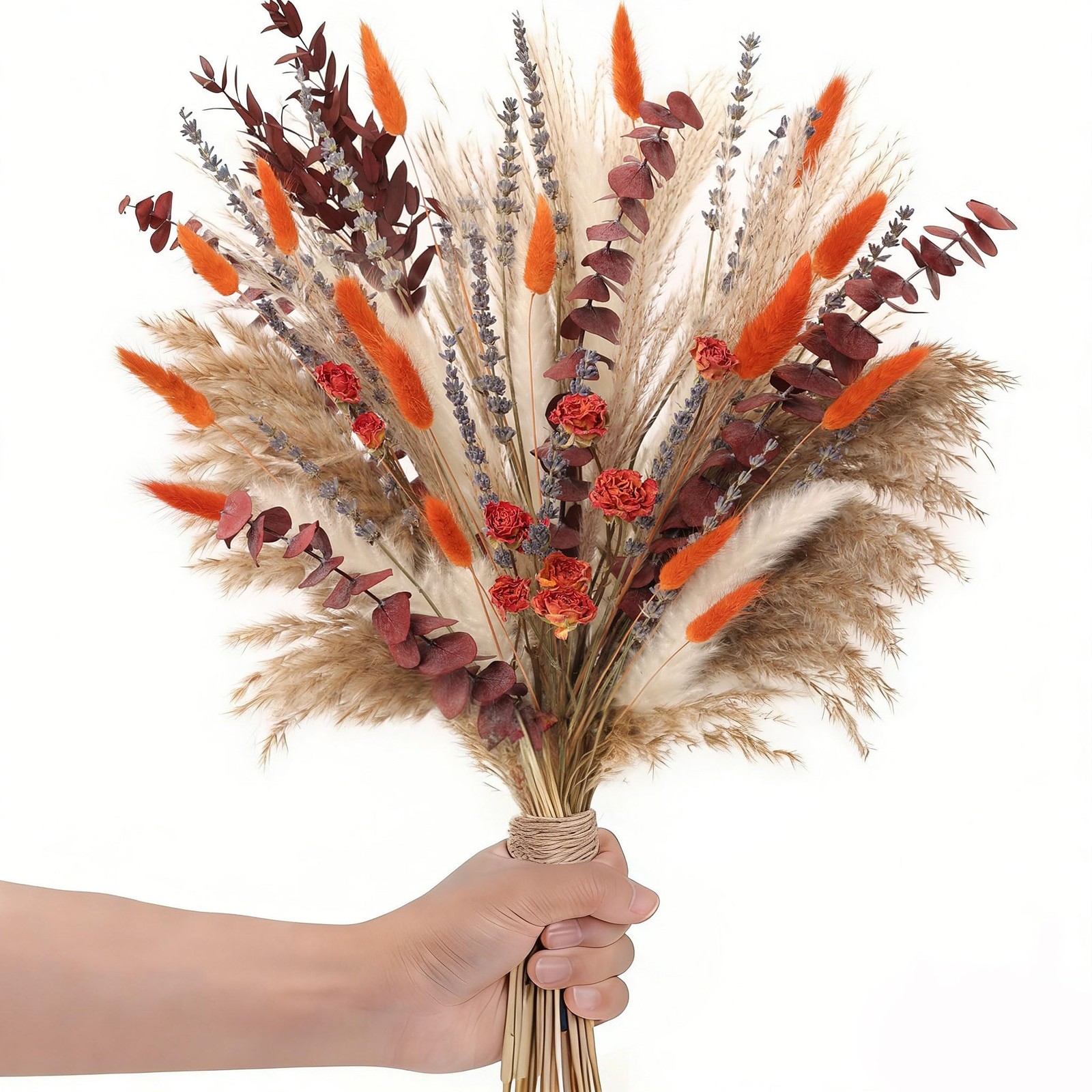 Pampas Grass Bouquet with Autumn Roses and Eucalyptus Leaves, 92 Pieces, for …