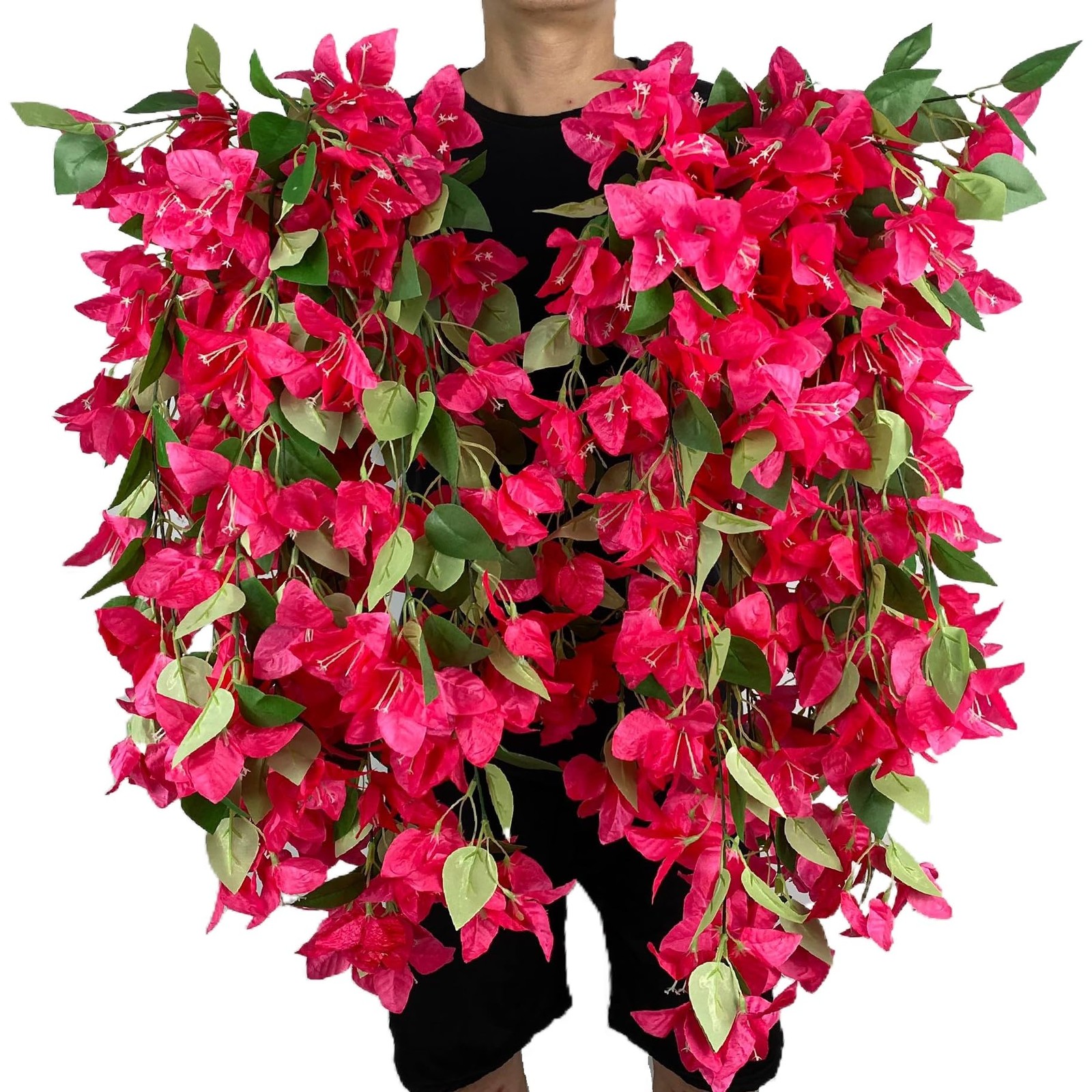 Artificial Hanging Flowers 28.35″ Silk Bougainvillea UV Resistant Faux Flower…