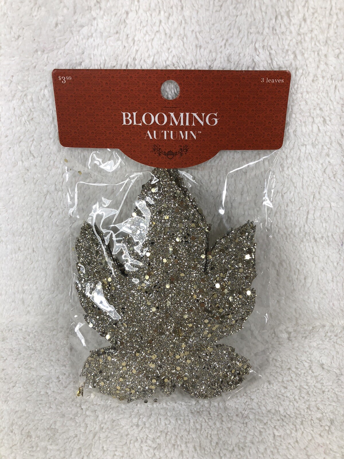 Fall Decor Silver Sparkle Bling Leaves Blooming Autumn 3 Maple Leaves Per Pkg
