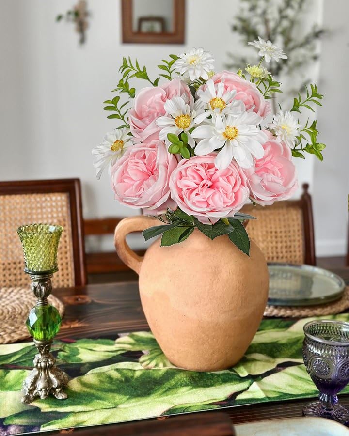 Peonies Artificial Flowers Pink Long Silk Faux Bouquet 18.5in Wedding Decor