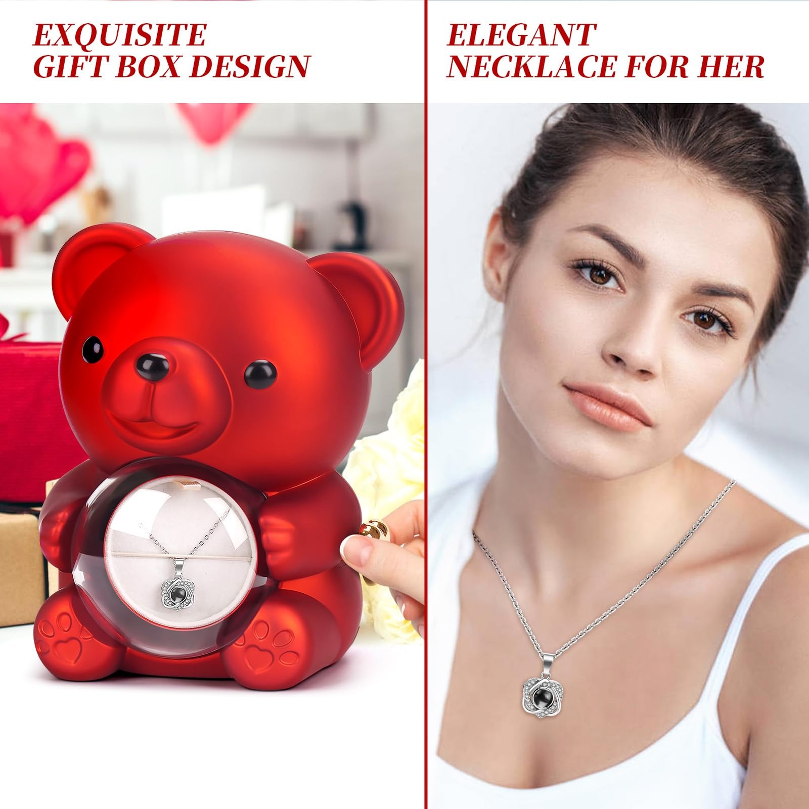 Valentines Day Gifts for Her, Teddy Bear with Preserved Real Rose and Necklac…