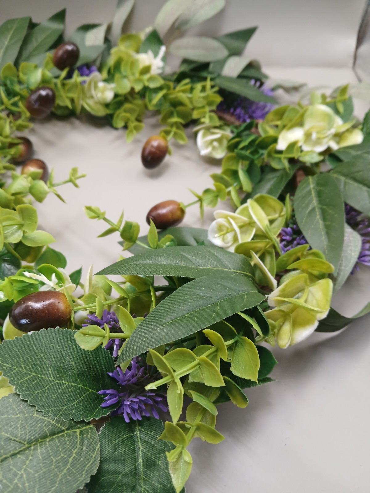 Lavendar And Olive Faux Greenery Wreath, Farmhouse Olive Leaf Wreath/Candle Ring