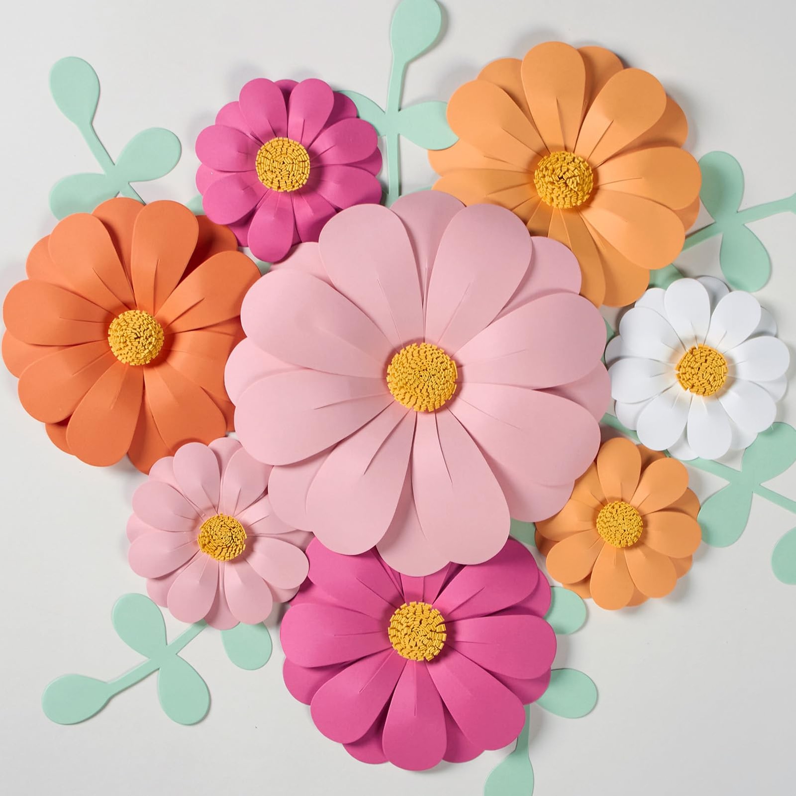 Daisy Paper Flowers Party Decor Orange Yellow Wall Hanging Birthday Shower