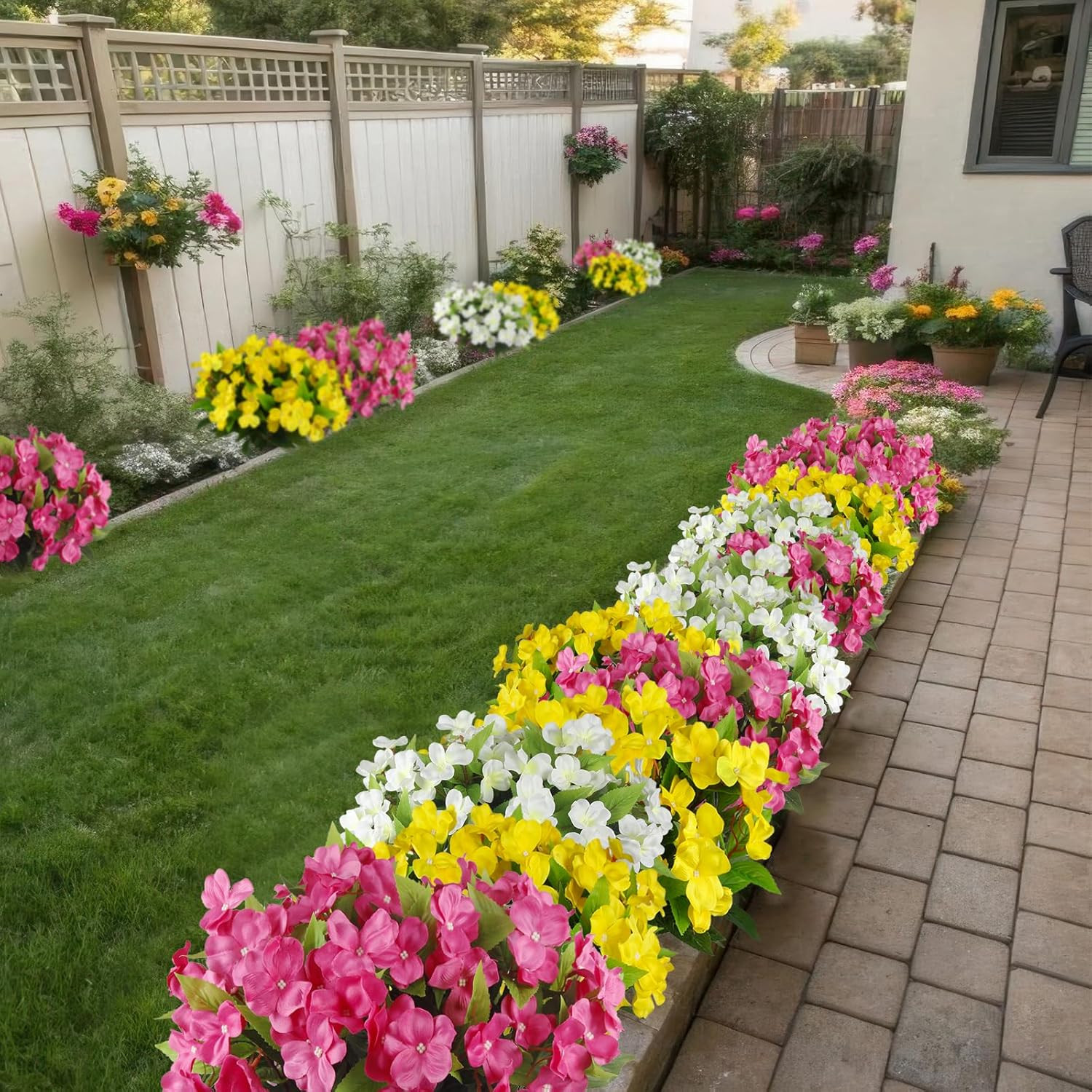 4 Pcs Artificial Impatiens Flowers for Outdoors Silk Impatiens Flowers Yellow