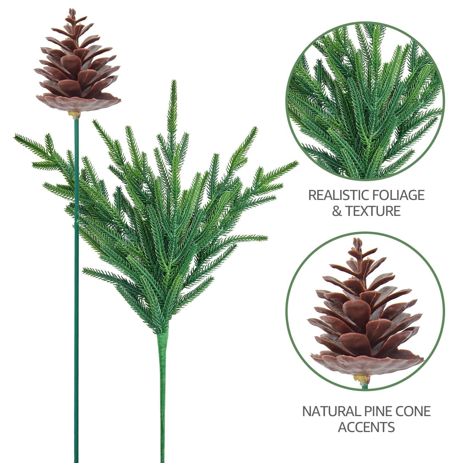12 Pcs Norfolk Pine Stems with 5 Pcs Pine Cones 18″, Greenery Artificial Real…