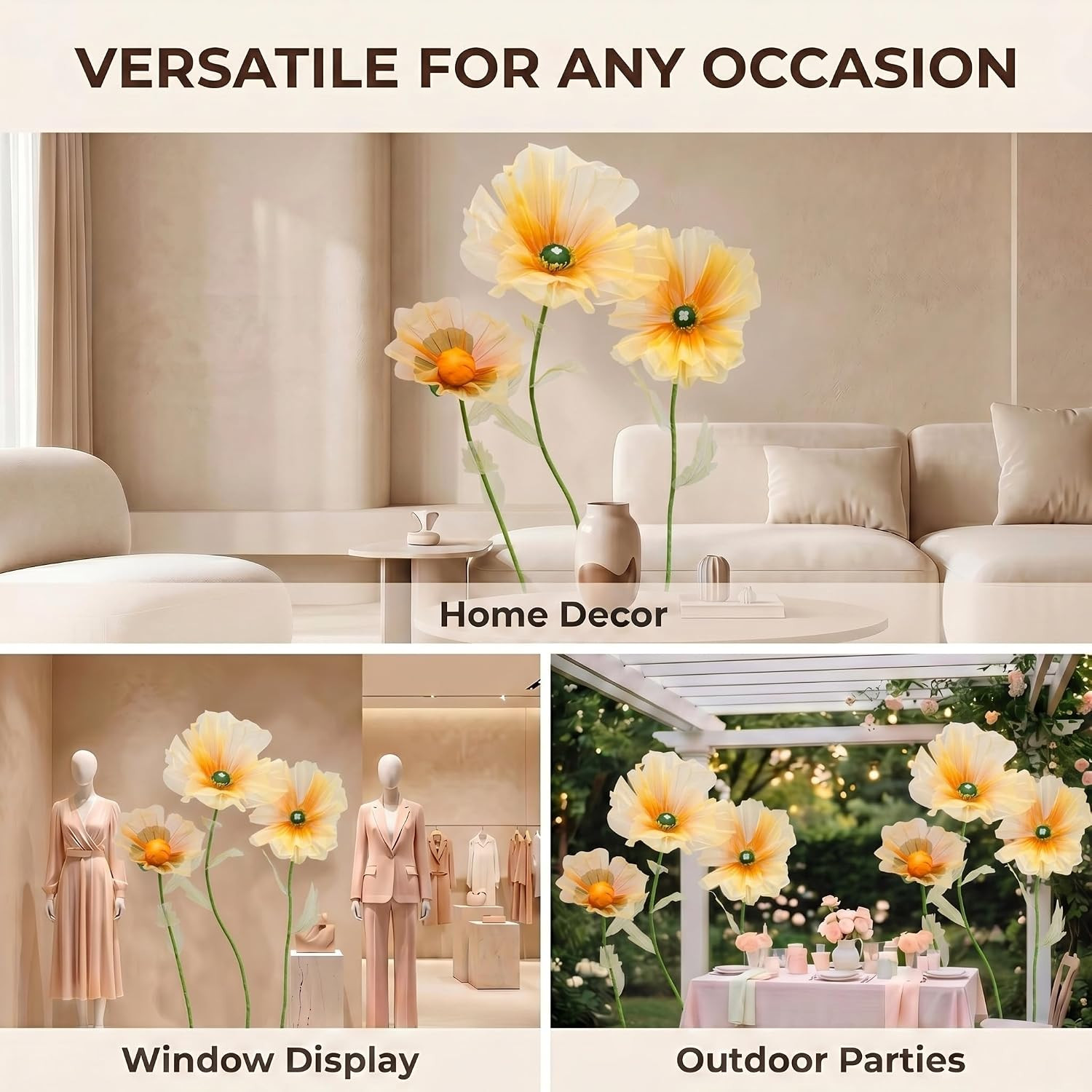 5.9 Ft Giant Artificial Flowers with Stand, Large Organza Flower Set, Huge Poppy