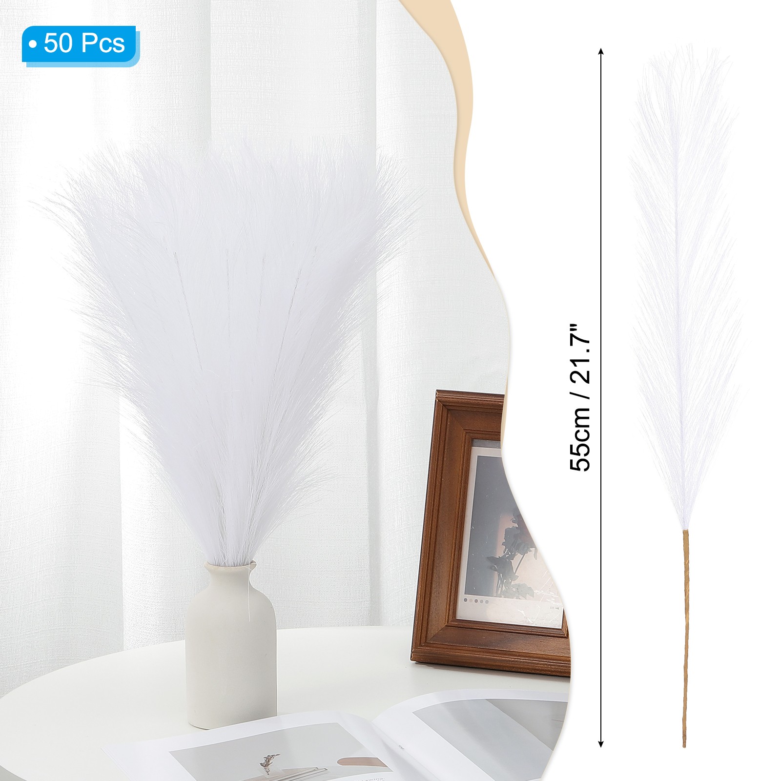 21.7in Pampas Grass Decor, 50pcs Artificial Pampas Grass Bulk, White