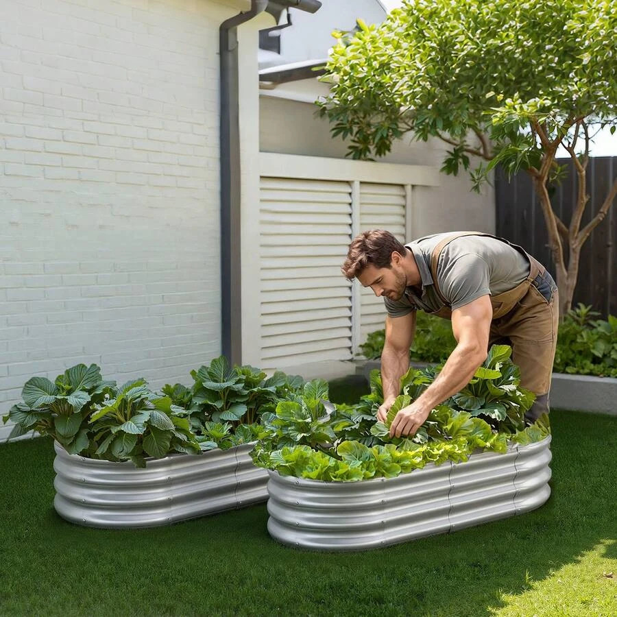 Metal Raised Garden Bed 4 X 2 1 Ft Oval Outdoor Galvanized Planter Box Open