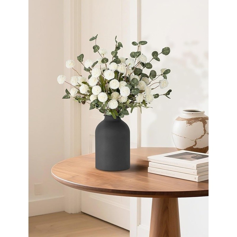 Artificial Kiku Flower Arrangement in Metal Vase Home Decor Centerpiece New