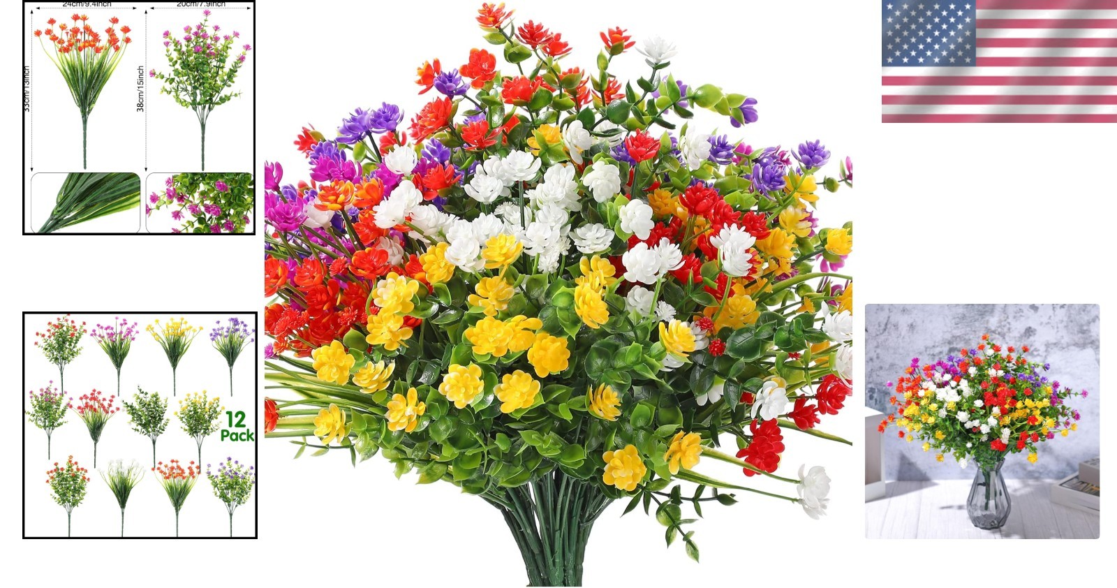Vibrant 12 Bundles Faux Plants – Lifelike UV Resistant Floral Decor for Indoors