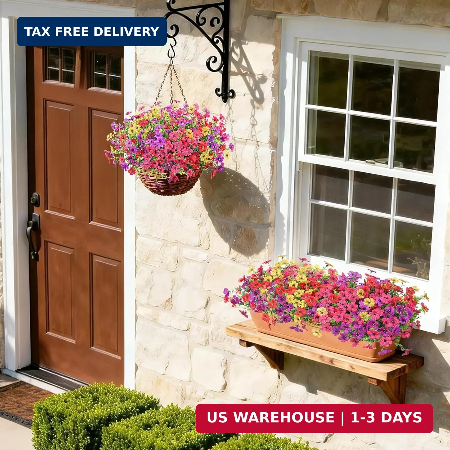 Artificial Fake Flowers Plants for Outdoors, 12 Bundles Multicolor Faux Silk Flo