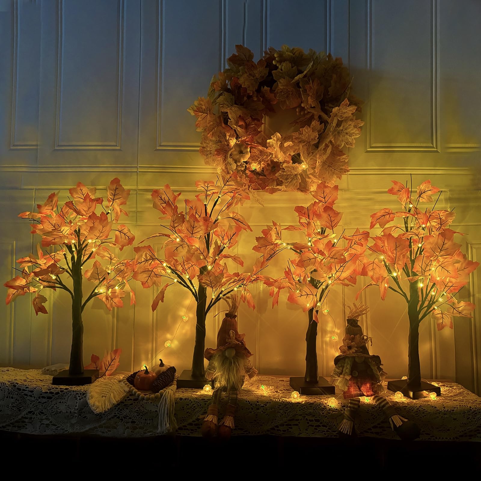 4 PCS Fall Lighted Maple Tree Decor 2FT 96 LED USB Battery Artificial