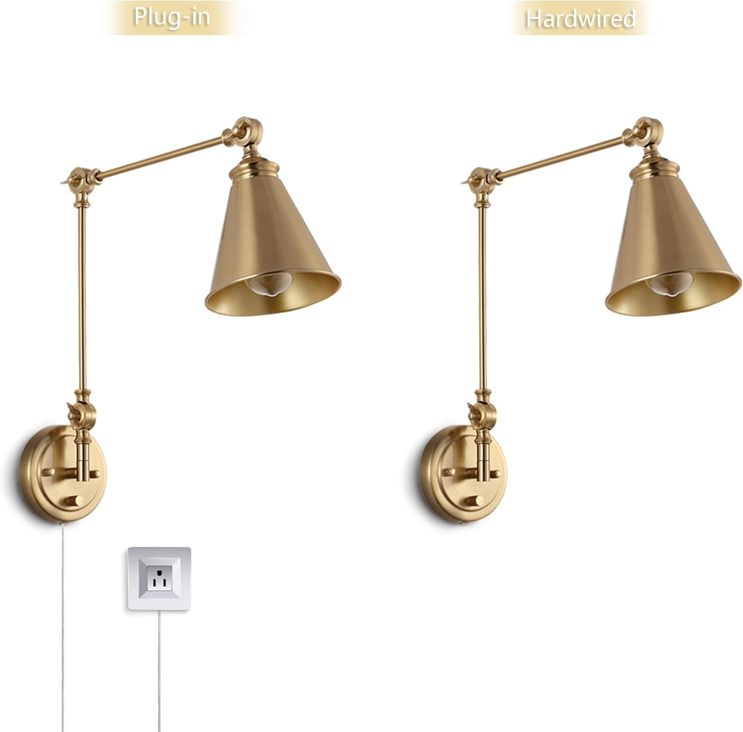 Farmhouse Swing Arm Wall Sconce Set of 2, Industrial Adjustable Wall Lamp Light