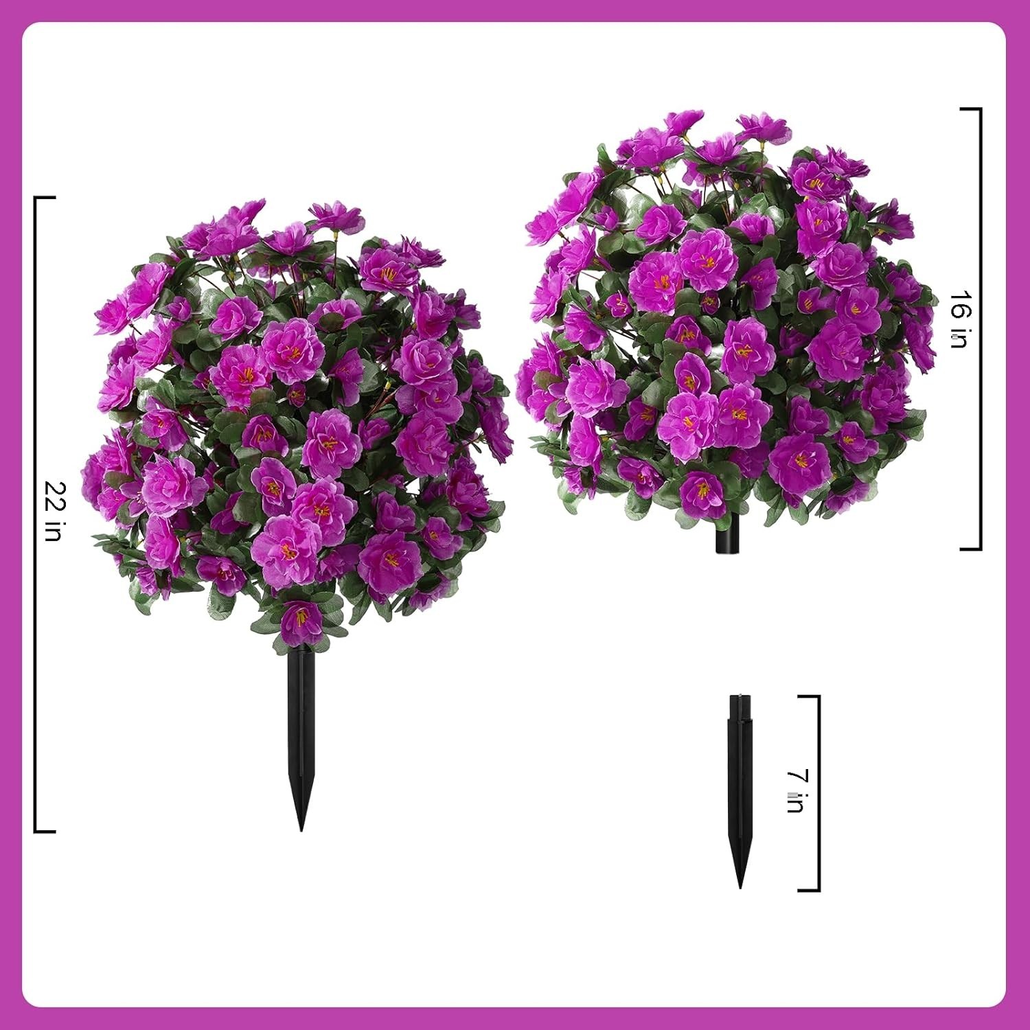 Artificial Flowers for Outdoor with Ground Stakes, 22″ Faux Azalea Silk Flora…