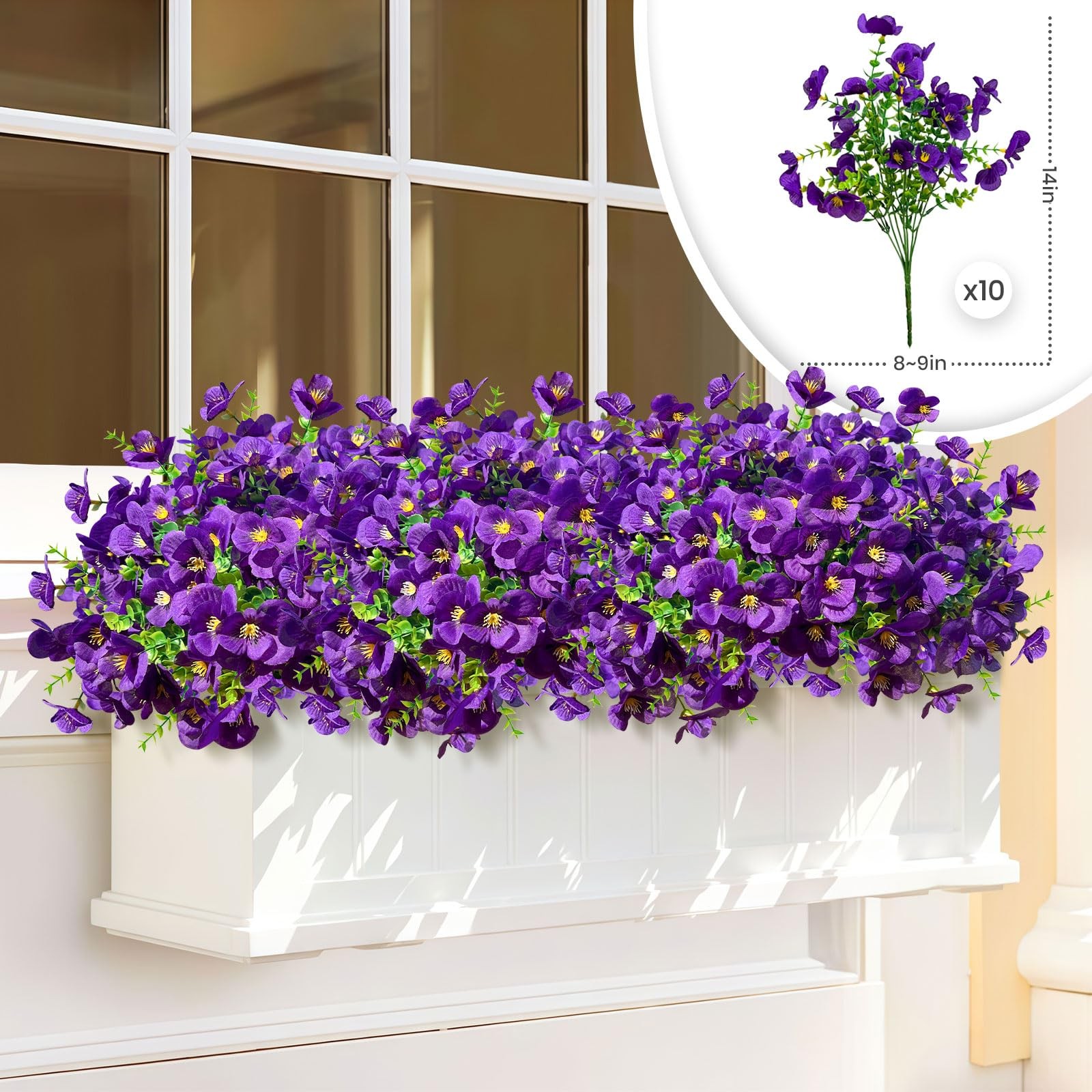 10 Bundles Artificial Faux Flowers Plants for Outdoors Decor-Purple