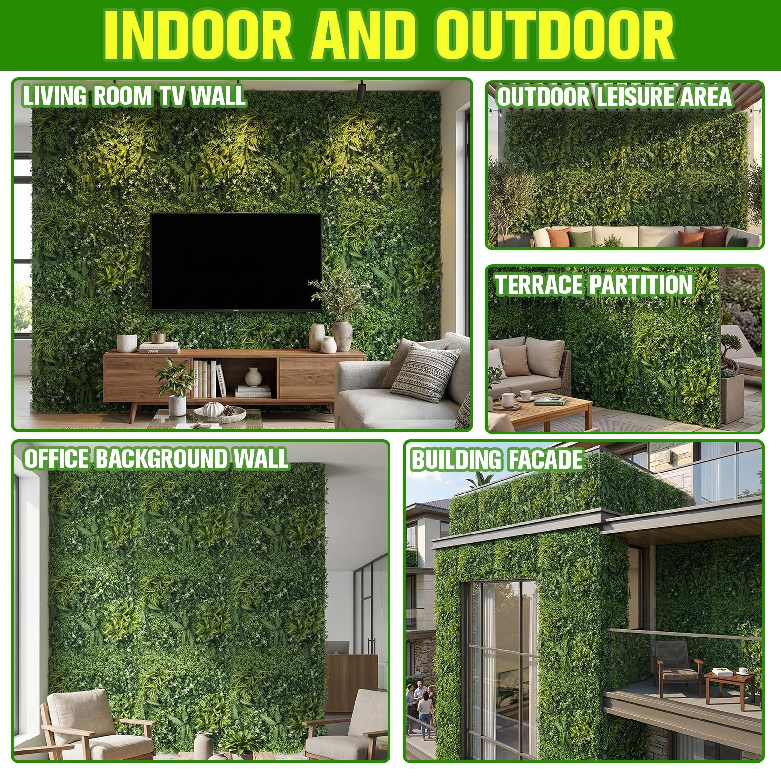 6-Pack Artificial Boxwood Wall Panels 40x40in Each 6-Plant Mix for Weddings
