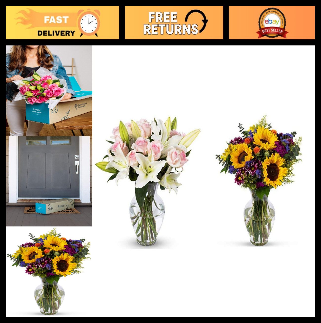 Light Pink Roses & White Oriental Lilies in Vase | Fresh Cut Flower Bouquet