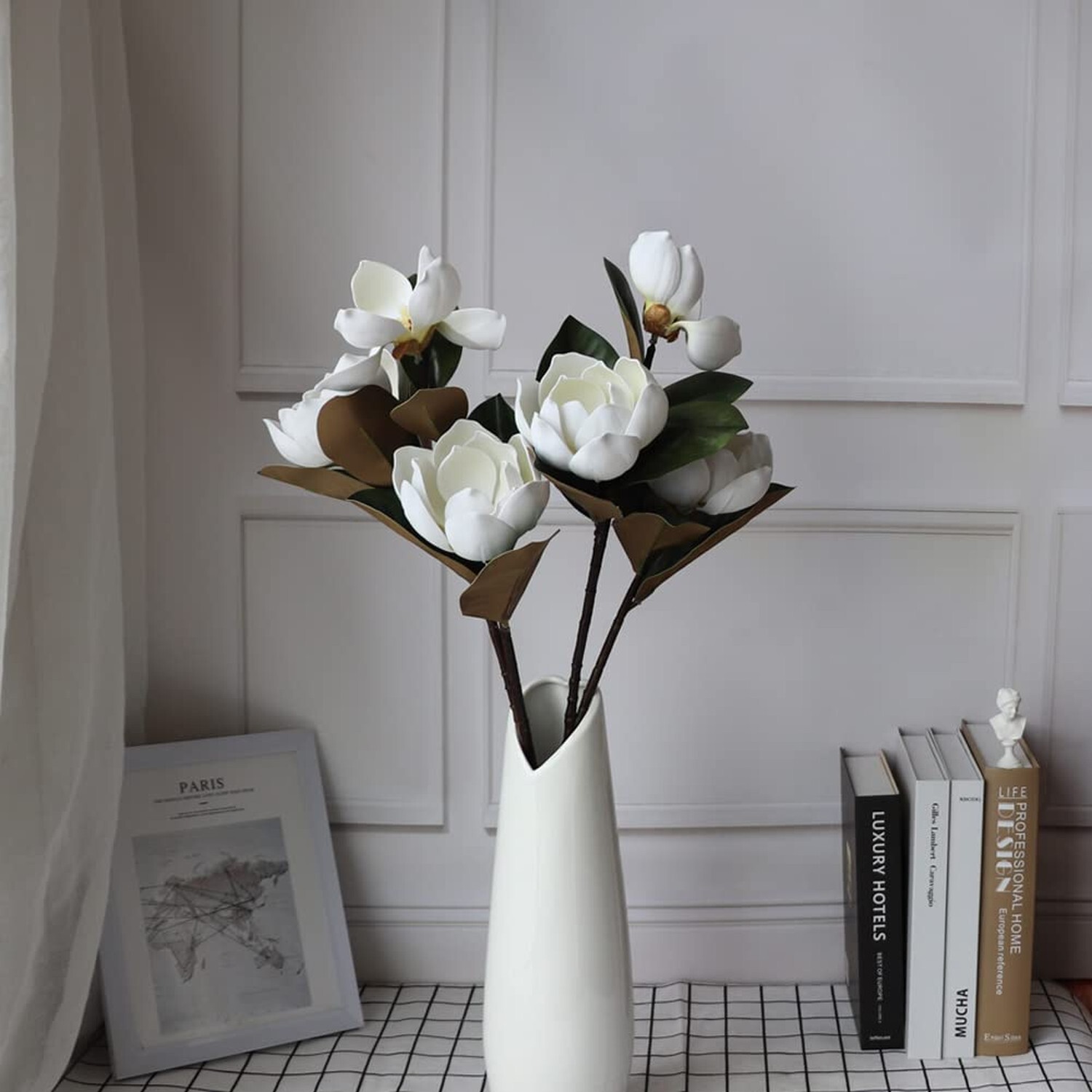 LIUCOGXI Vintage Artificial Magnolia Flower White 6 Heads,Long Stem Magnolia …