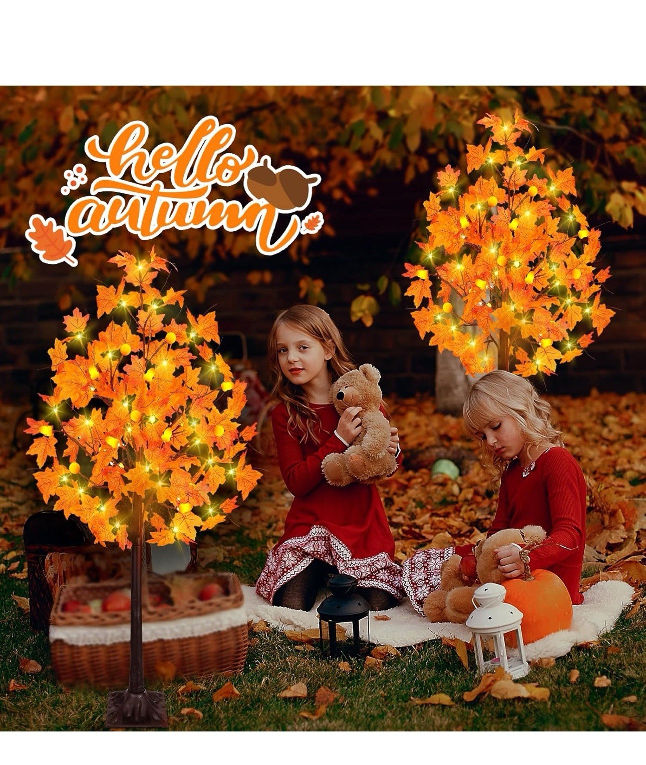 Fall Decor 2 Pack 4 Ft Lighted Maple Tree Thanksgiving Decor 8 Modes 49 Ledlight