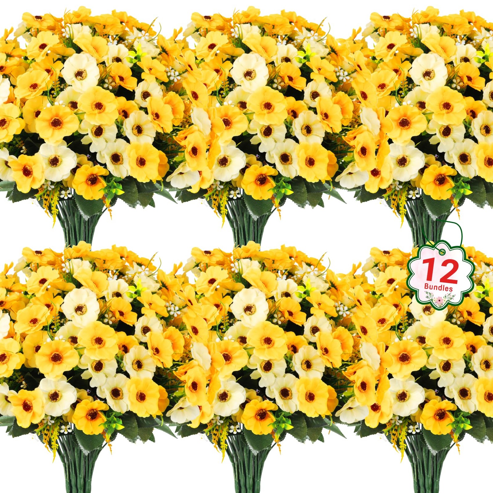 12 Bundles Artificial Flowers for Outdoors Decoration, Fake Daisy Silk Flower…